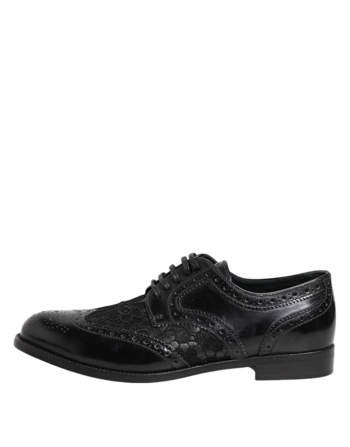 Dolce & Gabbana Schwarze Leder Floral Spitze Kleid Formelle Schuhe