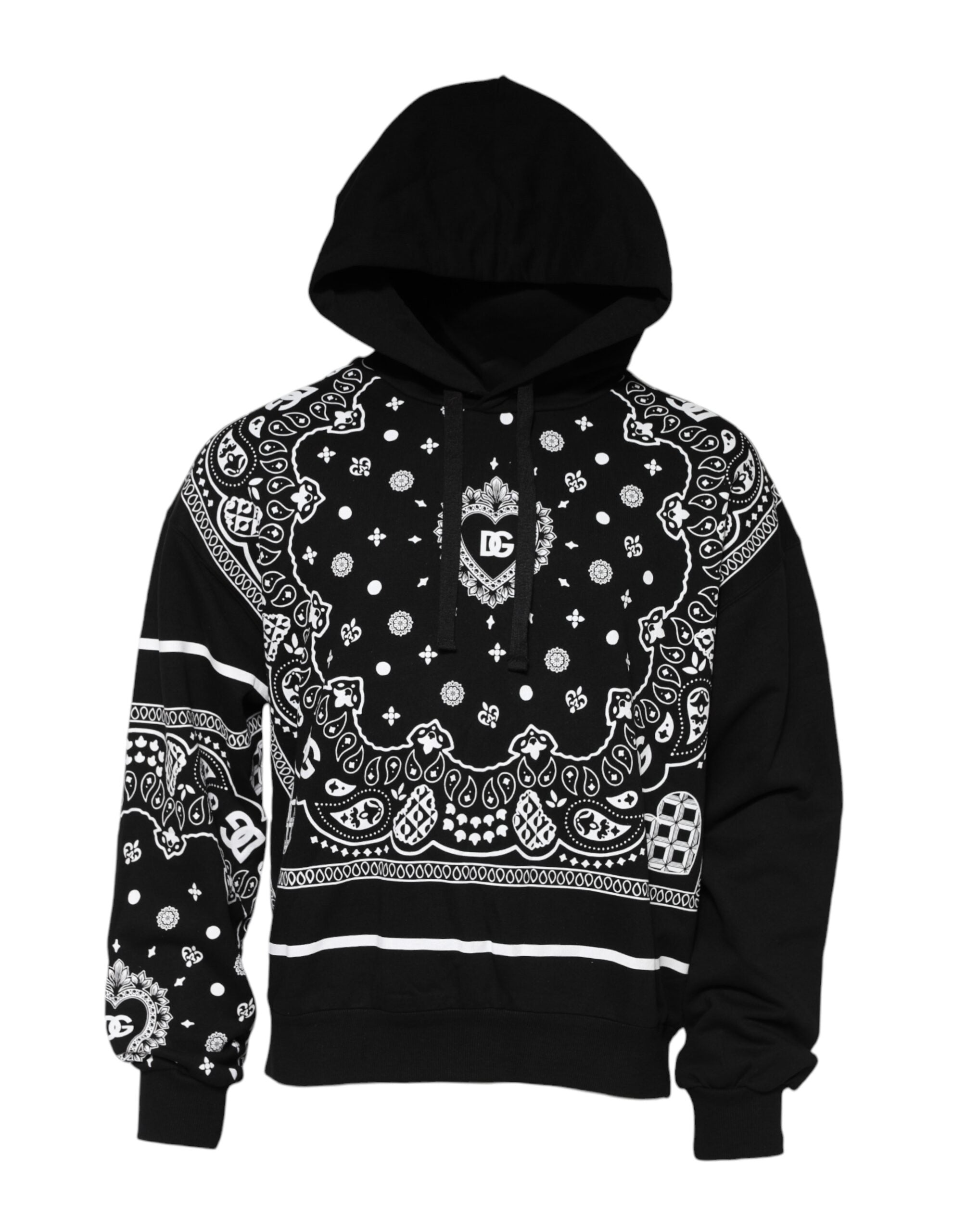 Dolce & Gabbana Schwarzer Kapuzenpullover mit Bandana-Print für Herren