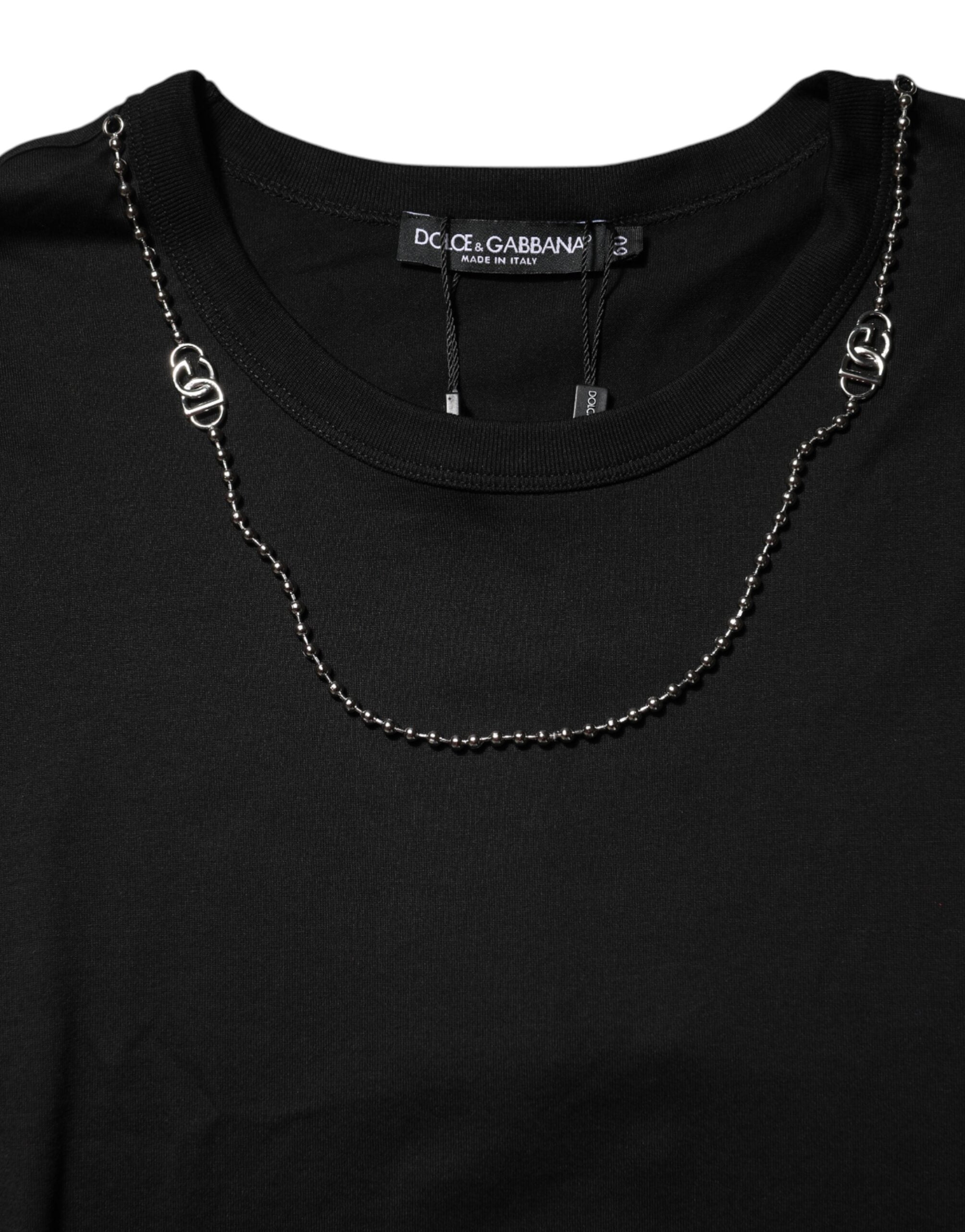 Dolce & Gabbana Schwarzes Ketten-T-Shirt aus Baumwolle mit Rundhalsausschnitt