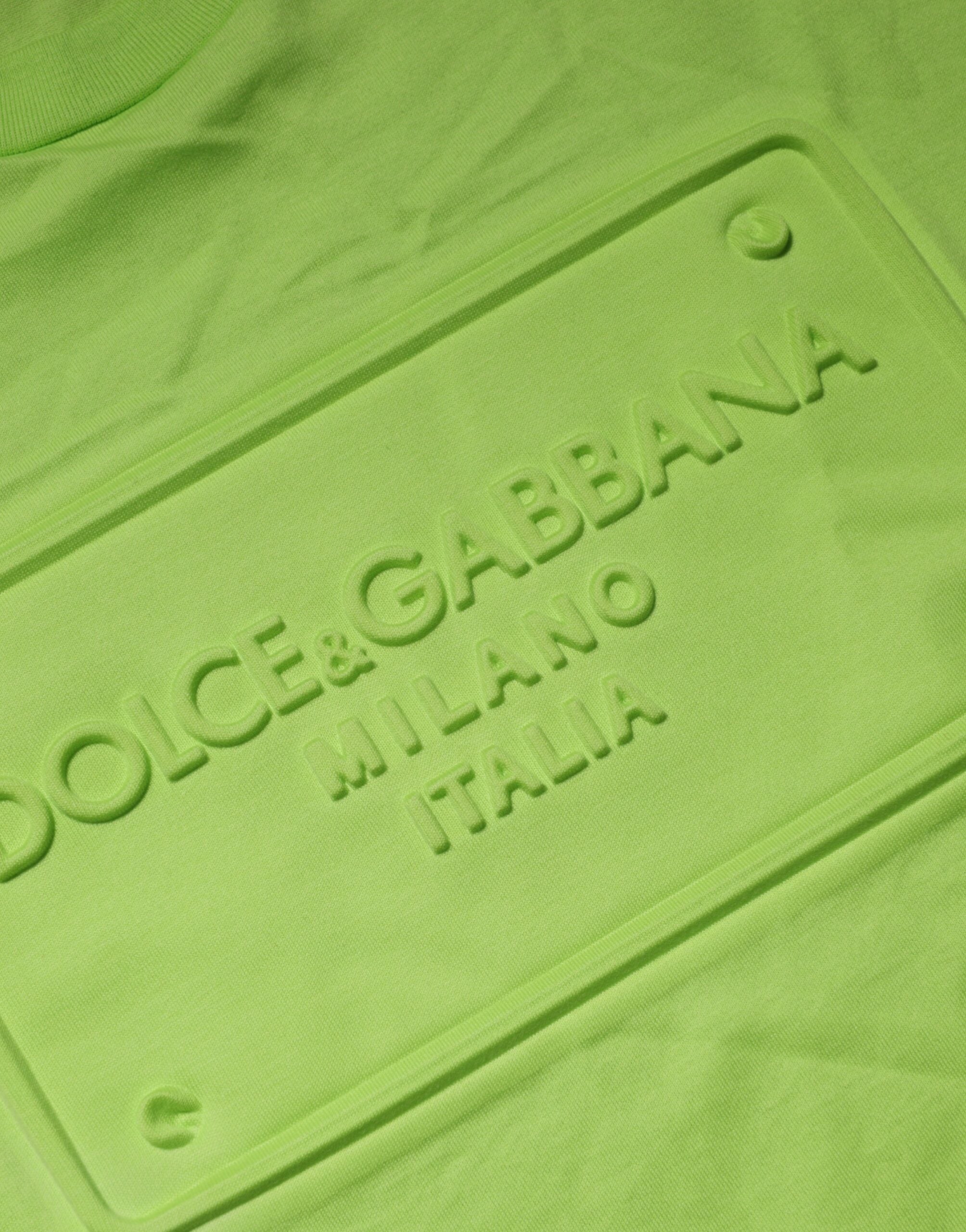 Dolce & Gabbana Grünes T-Shirt mit geprägtem Logo und Rundhalsausschnitt aus Baumwolle