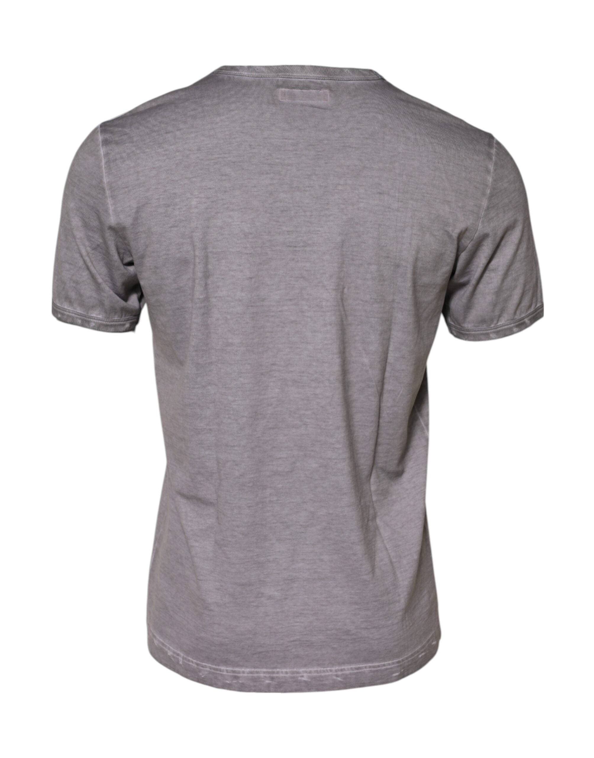 Dolce & Gabbana Graues T-Shirt mit Rundhalsausschnitt aus Baumwolle mit Grafikdruck