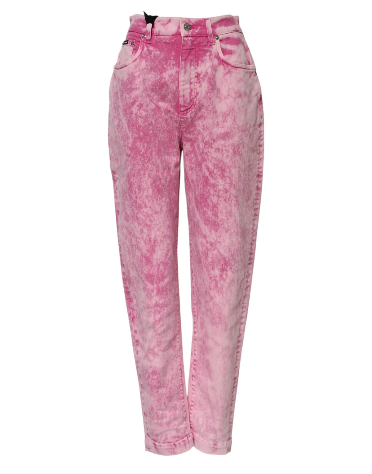Dolce & Gabbana Rosa Tie Dye Jeans mit hoher Taille und konisch zulaufendem Denim