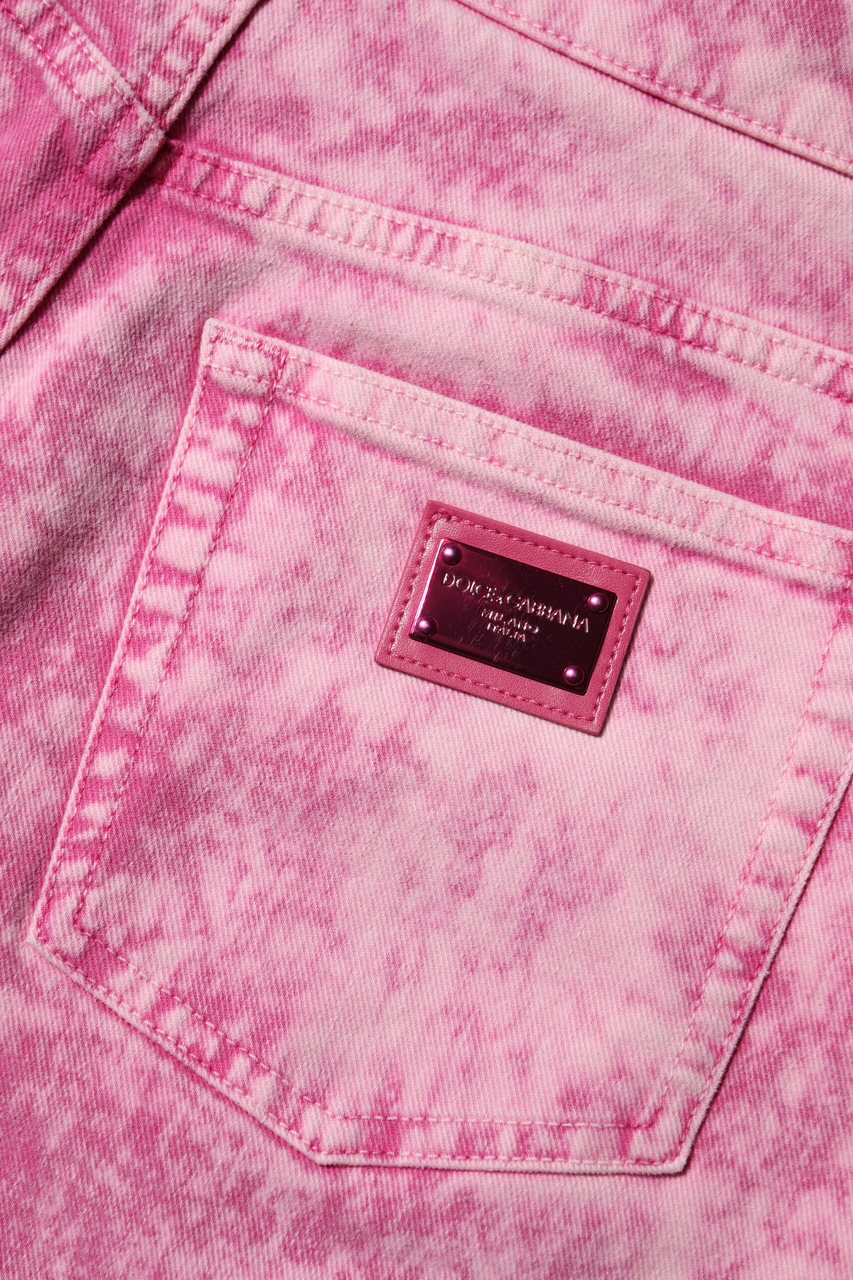 Dolce & Gabbana Rosa Tie Dye Jeans mit hoher Taille und konisch zulaufendem Denim