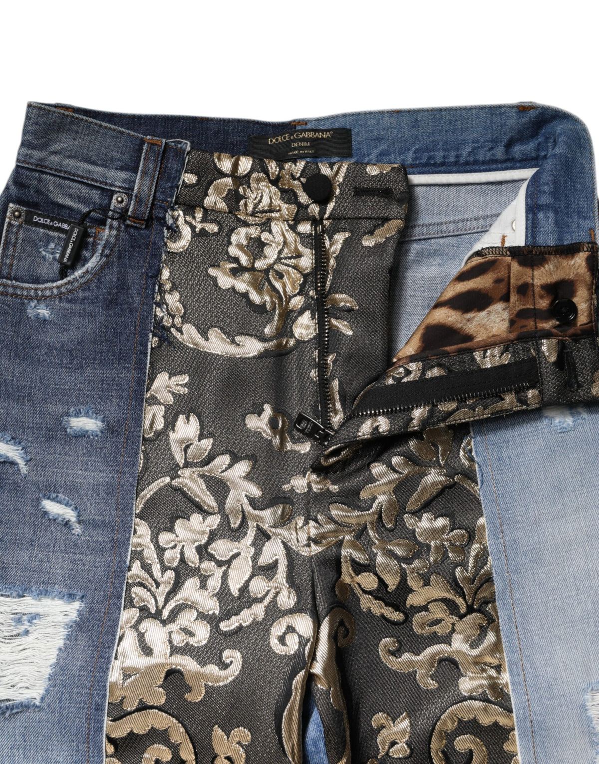 Dolce & Gabbana Mehrfarbige konisch zulaufende Denim-Jeans mit Patchwork