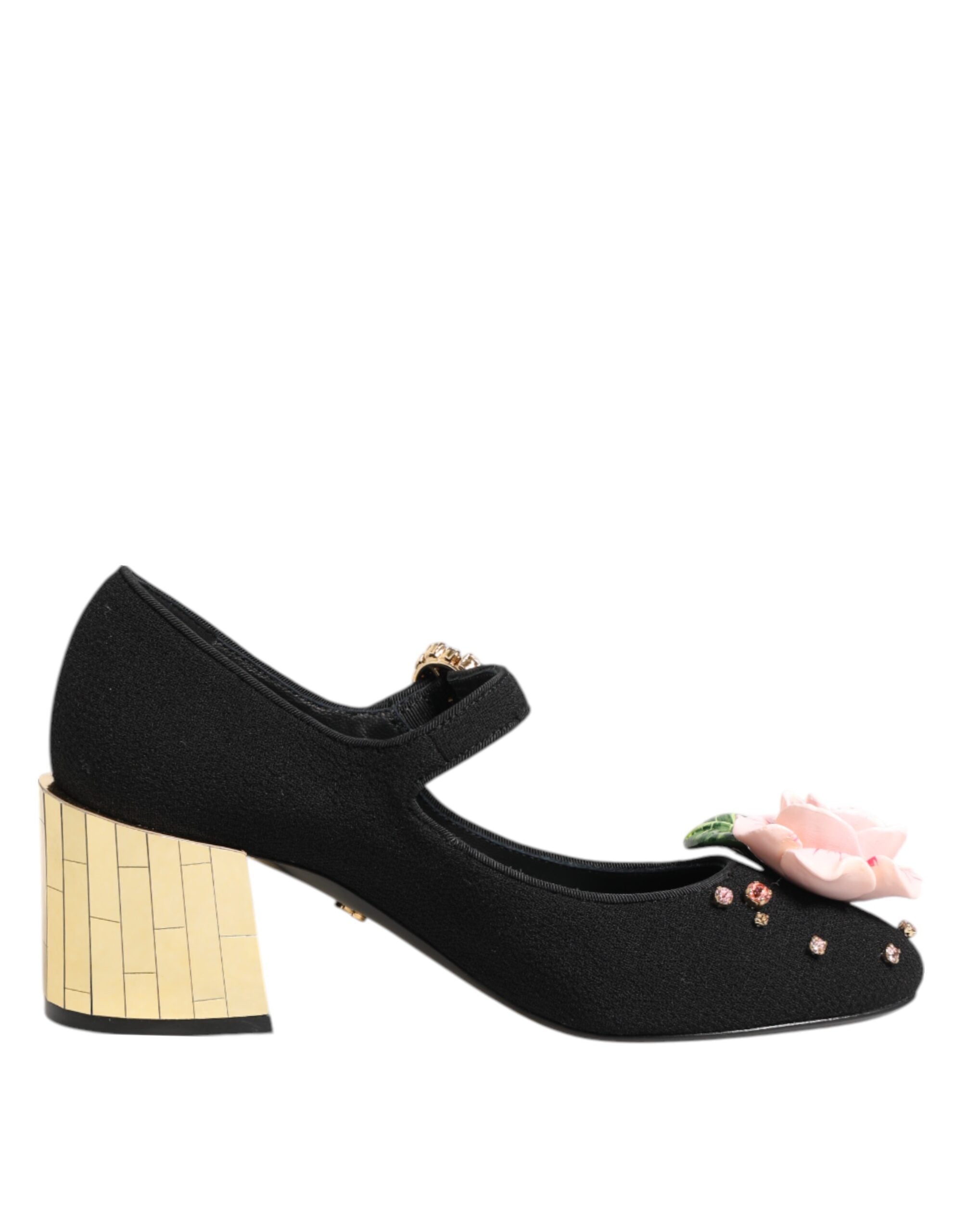 Dolce & Gabbana Schwarz Blume Kristall verschönert Mary Jane Schuhe