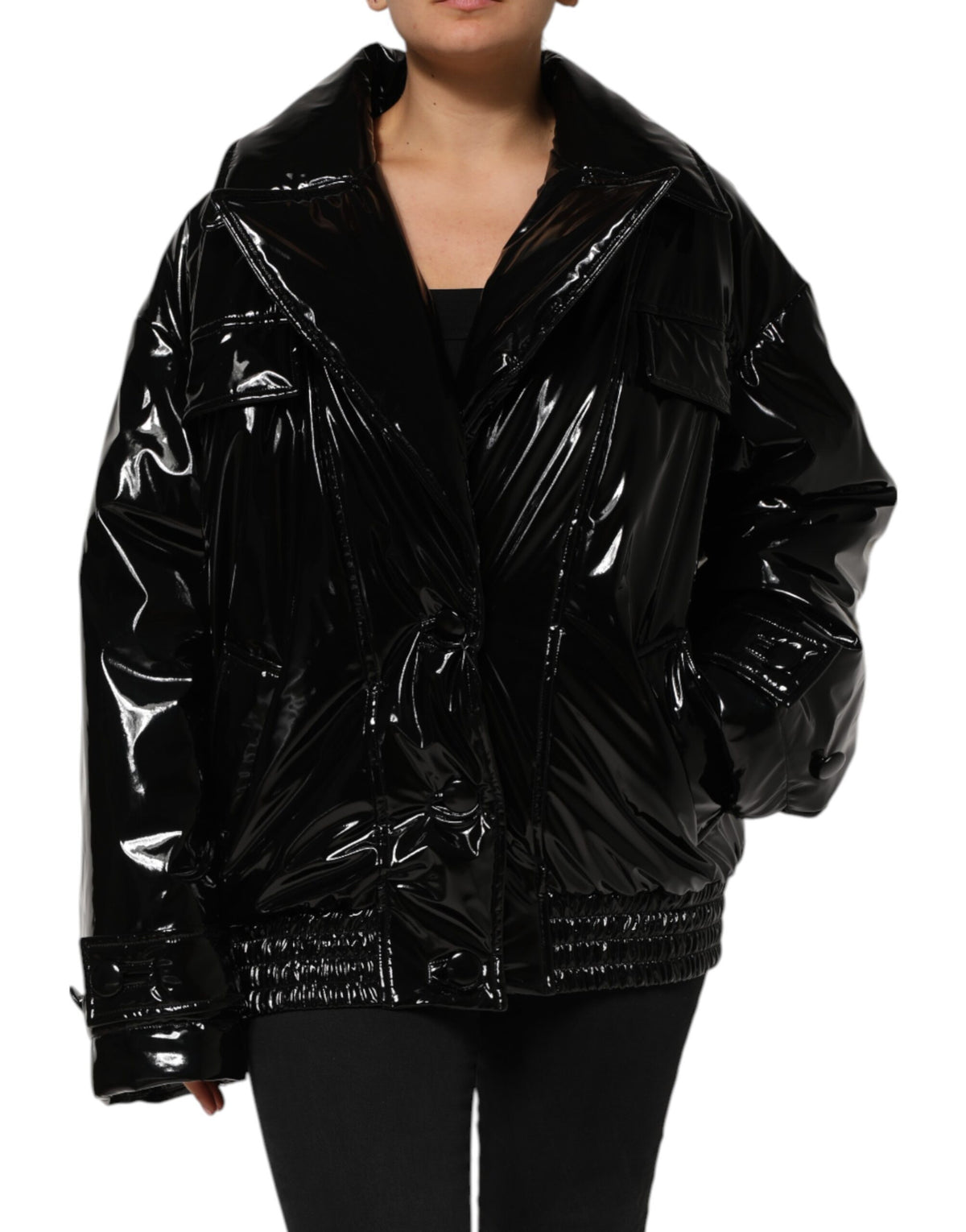 Dolce & Gabbana Polyester Schwarzer gesteppter Puffermantel Jacke