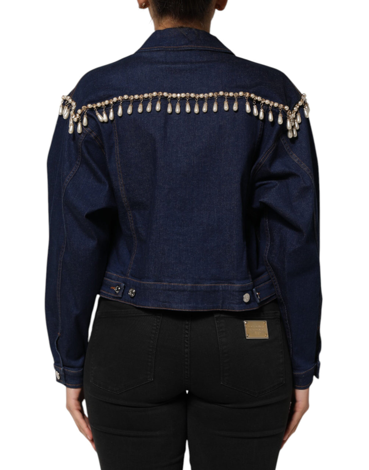 Dolce & Gabbana Blaue Baumwoll-Denim-Jacke mit Kristallverzierung