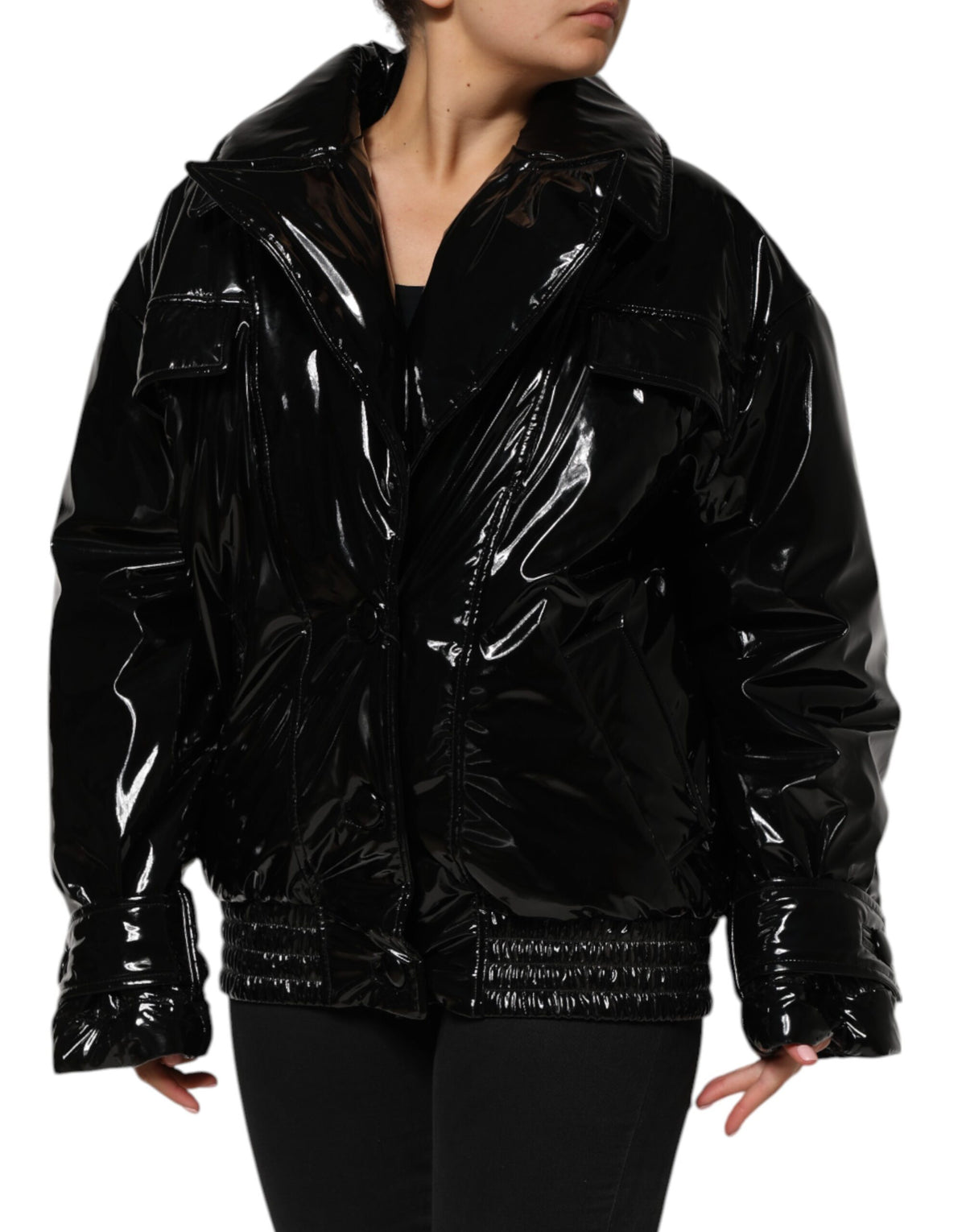Dolce & Gabbana Schwarzer Polyester-Puffermantel mit Steppung Jacke