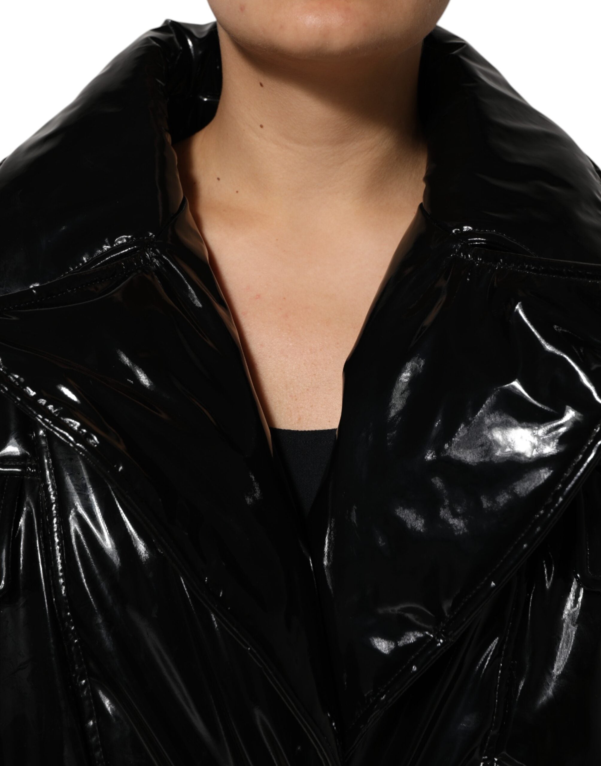 Dolce & Gabbana Schwarzer Polyester-Puffermantel mit Steppung Jacke