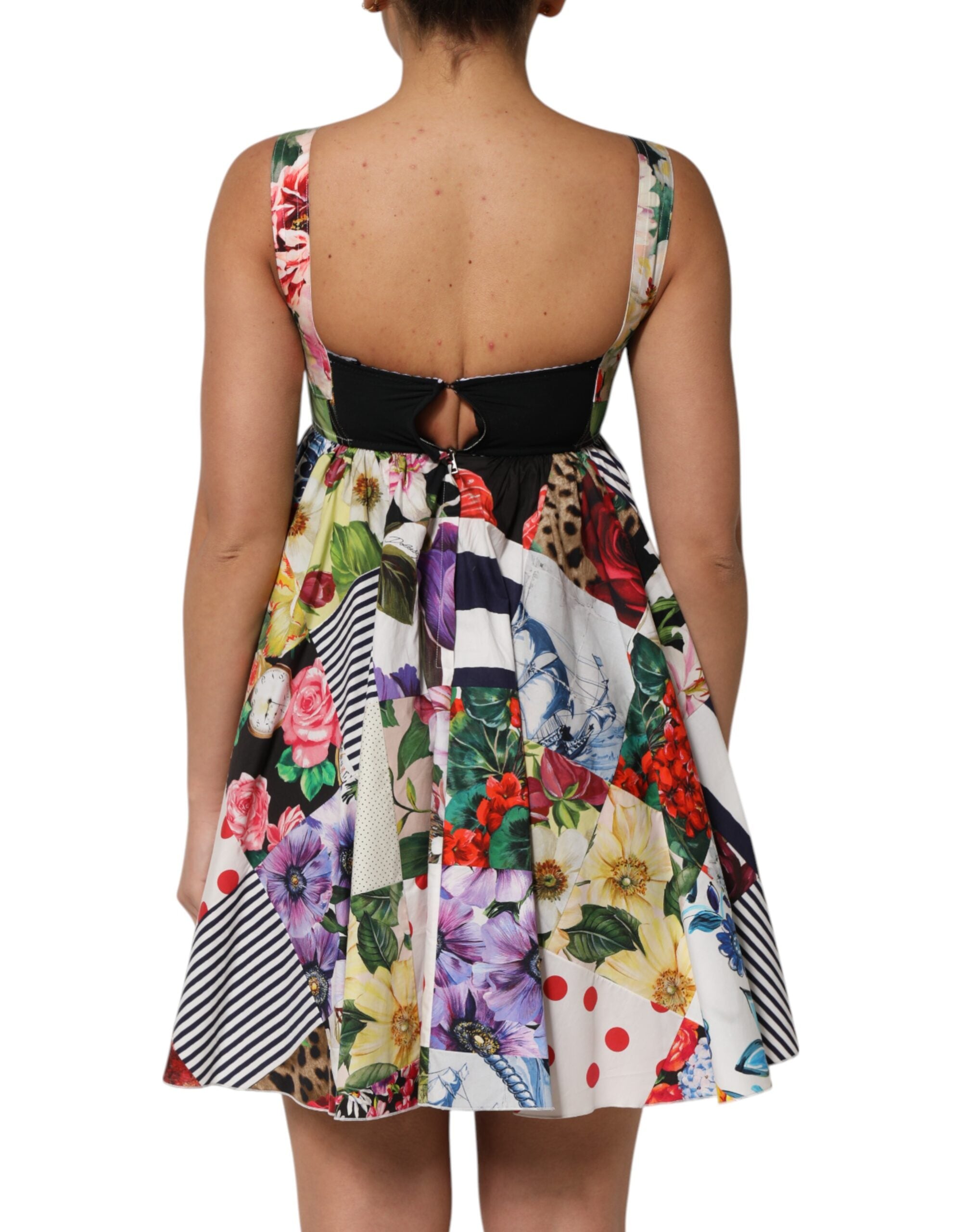 Dolce & Gabbana Multicolor Patchwork-Baumwoll-AlineMinikleid