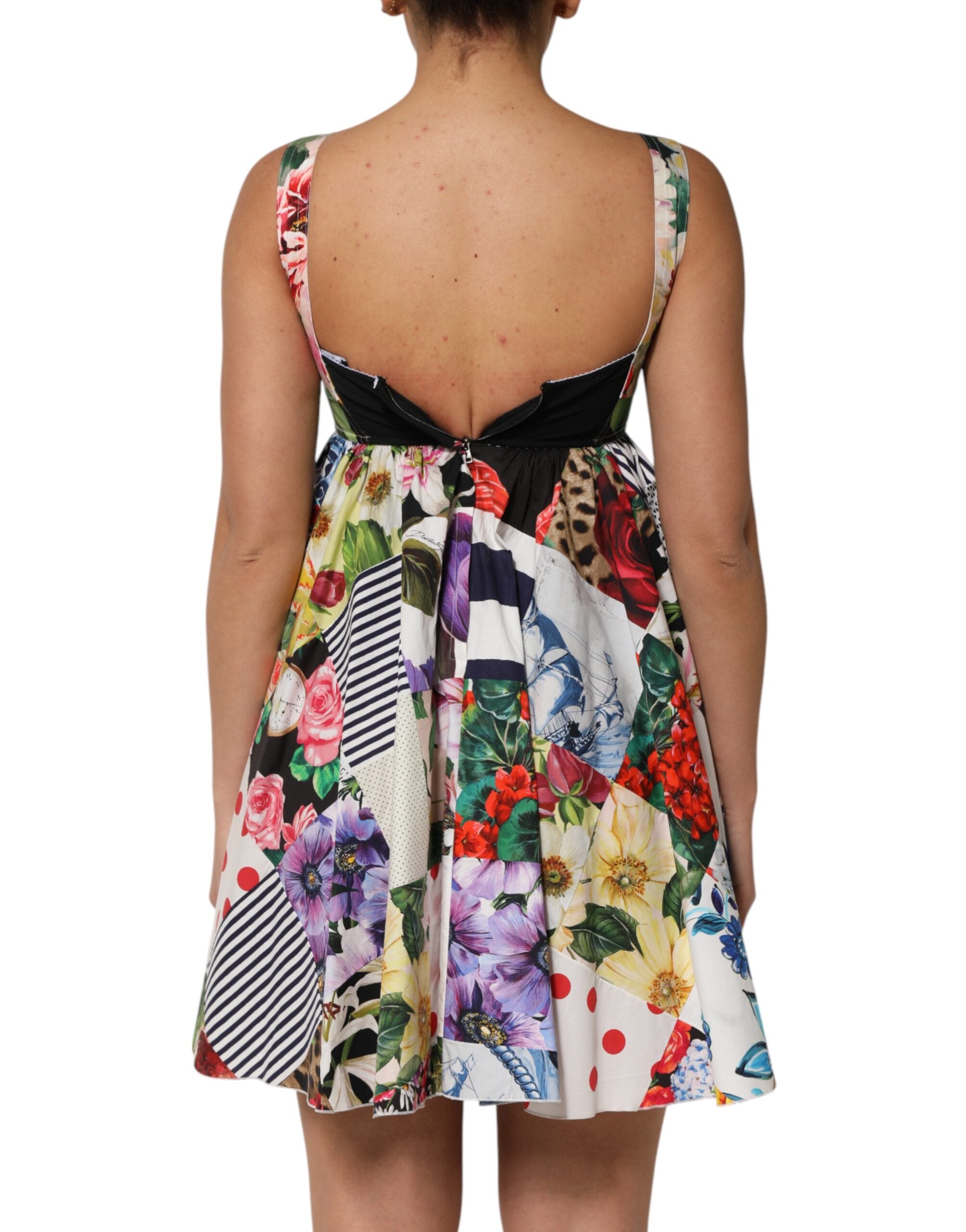 Dolce & Gabbana Multicolor Patchwork-Baumwoll-AlineMinikleid