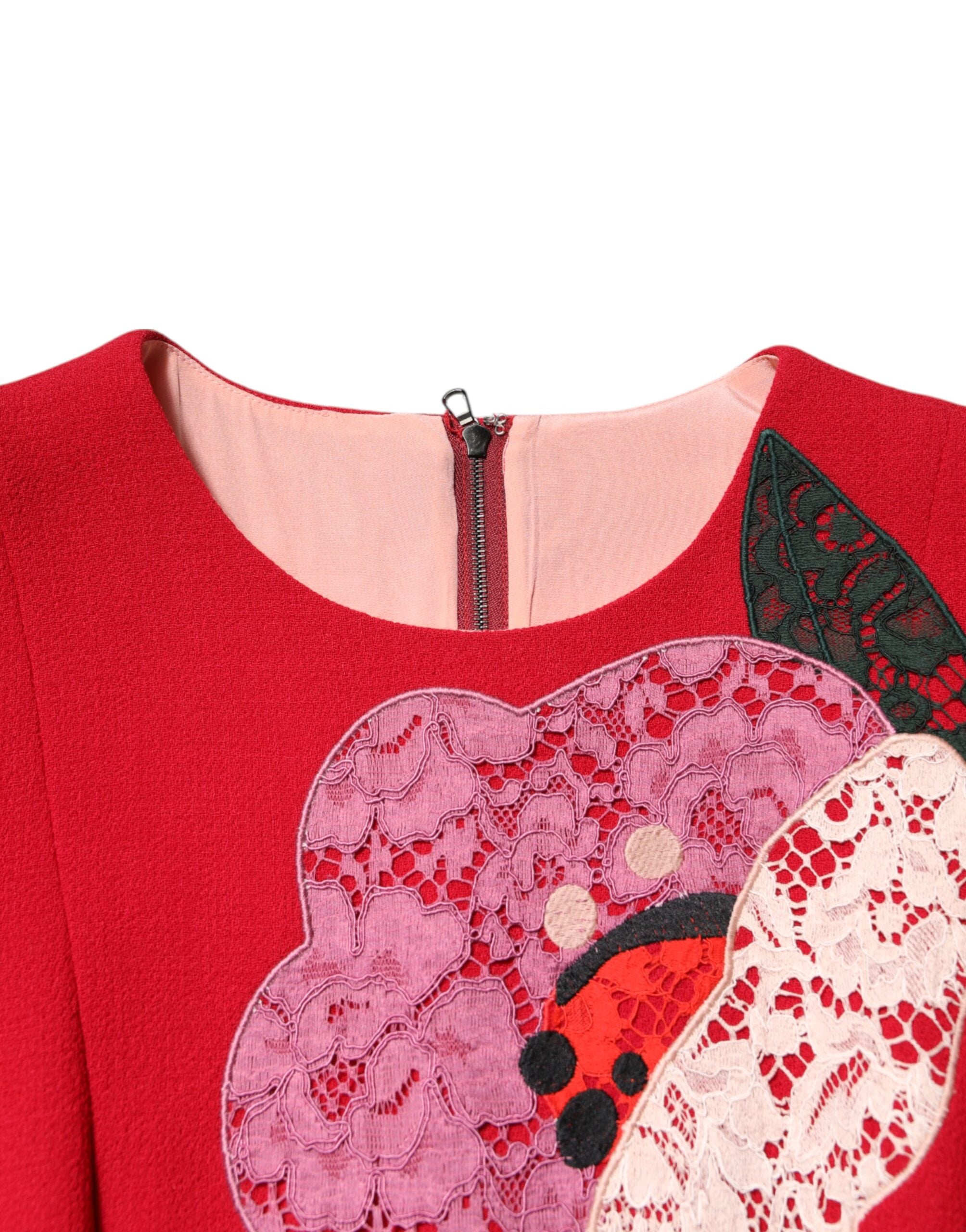 Dolce & Gabbana Rotes Minikleid mit Blumenapplikationen aus Spitze und A-Linie