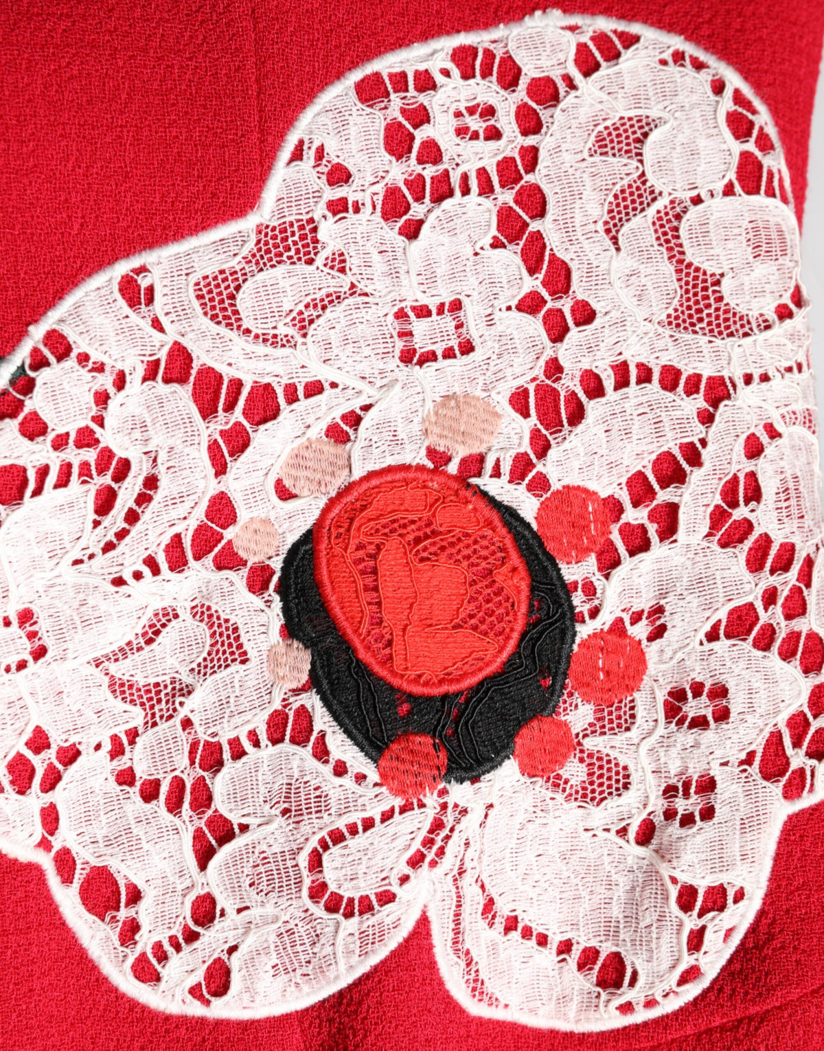 Dolce & Gabbana Rotes Minikleid mit Blumenapplikationen aus Spitze und A-Linie
