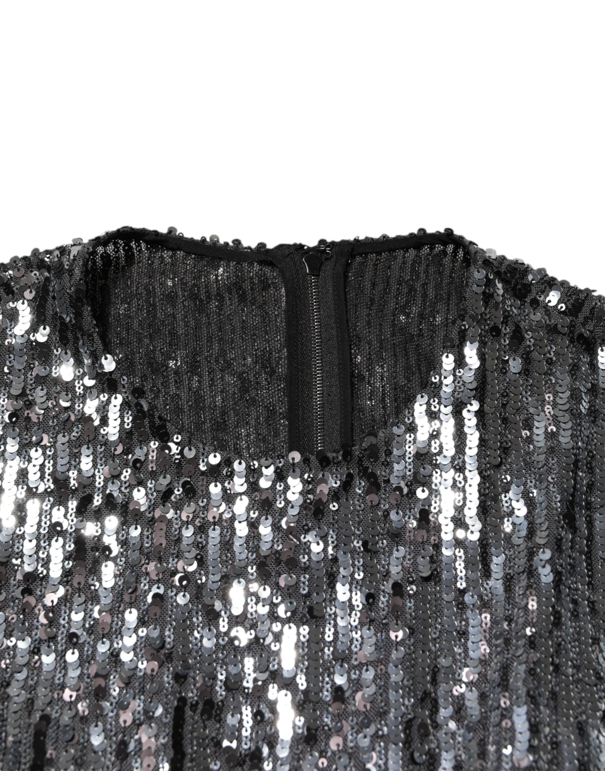 Dolce & Gabbana Schwarzes paillettenbesetztes Midi-Kleid mit langen Ärmeln und A-Linie