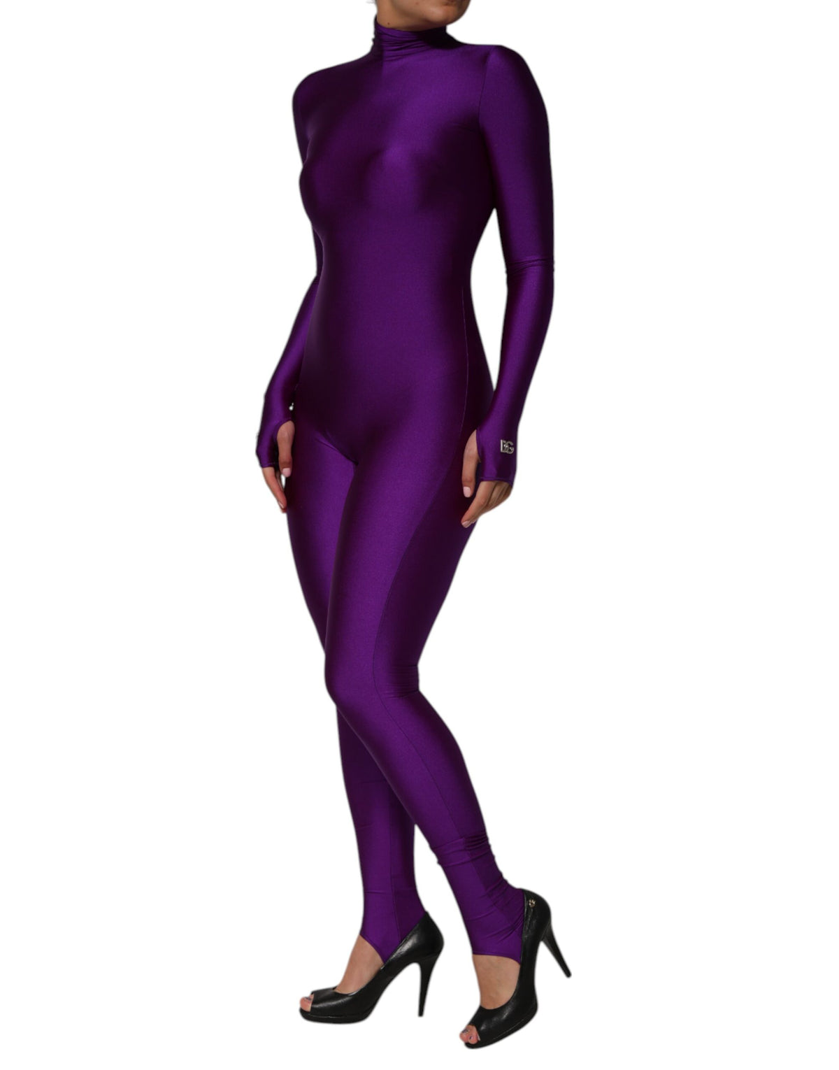 Dolce & Gabbana Lila Nylon Rollkragen Bodycon Jumpsuit Kleid