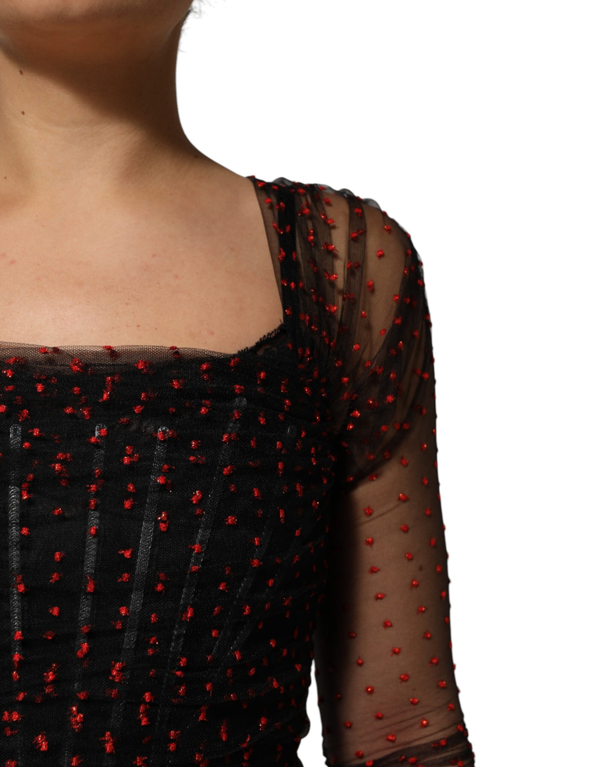 Dolce & Gabbana Schwarzes langärmeliges Etuikleid mit Spitzenbesatz