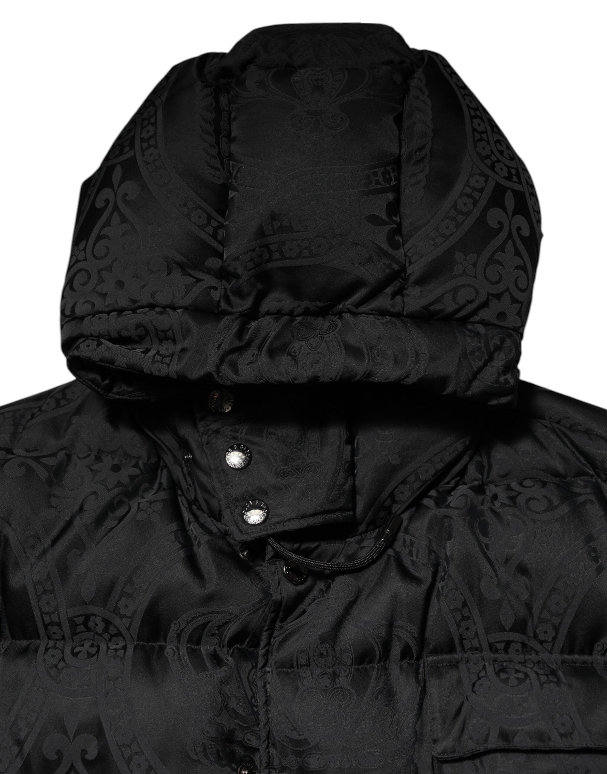 Dolce & Gabbana Schwarze Jacquard-Kapuzenjacke mit Steppmuster