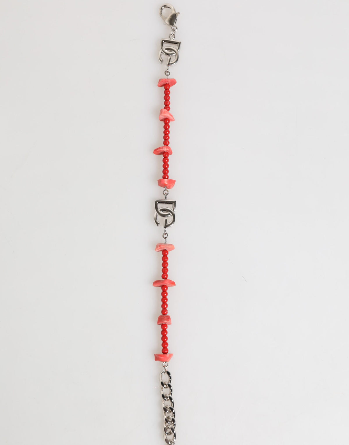 Dolce & Gabbana Silber-Ton Messing Perlen Harz DG Logo Kette Männer-Armband
