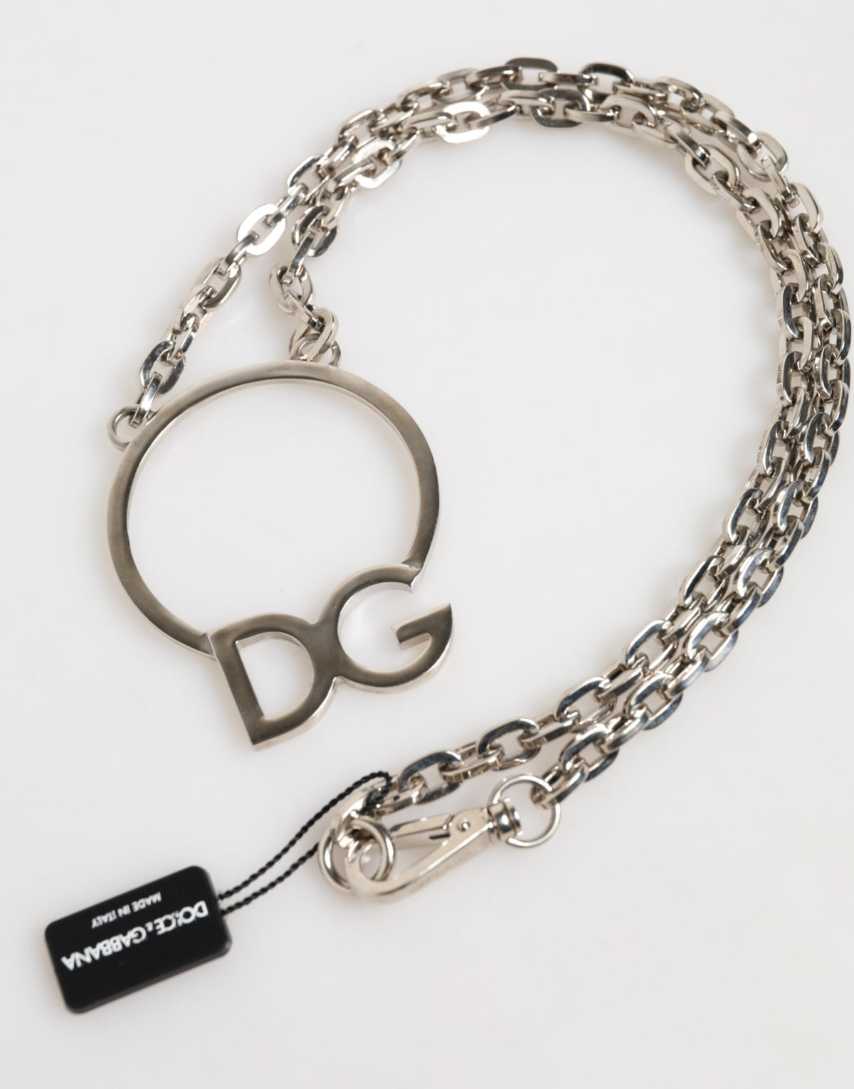 Dolce & Gabbana Silber-Ton Messing Kette DG Logo Anhänger Männer Halskette