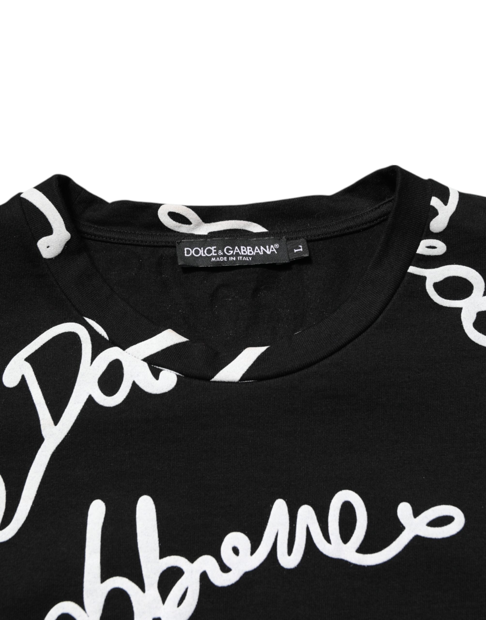 Dolce & Gabbana Schwarzes Baumwoll-T-Shirt mit Rundhalsausschnitt und Logo-Print