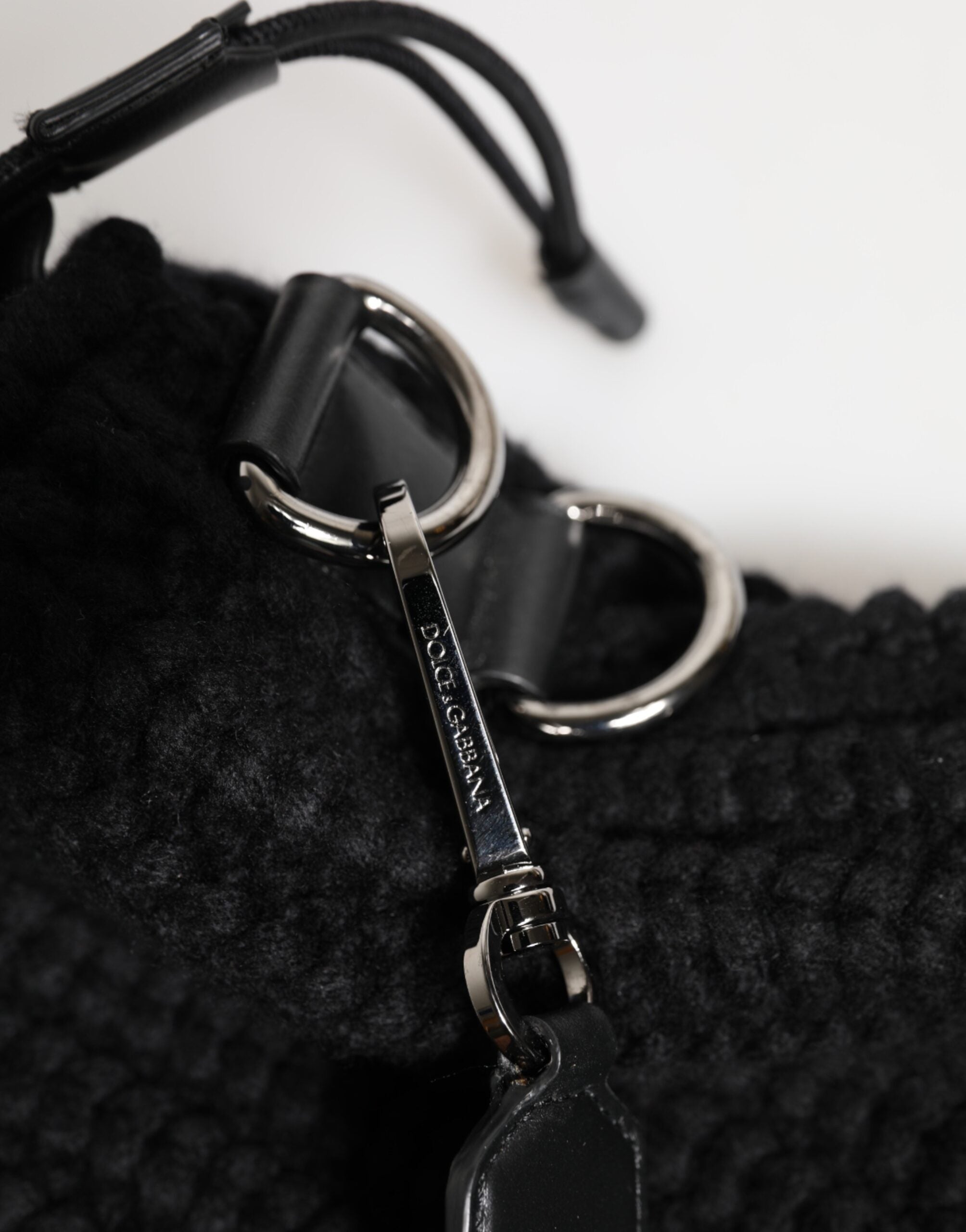Dolce & Gabbana Schwarz Kaschmir gestrickt Leder Schulter Frauen Borse Tasche