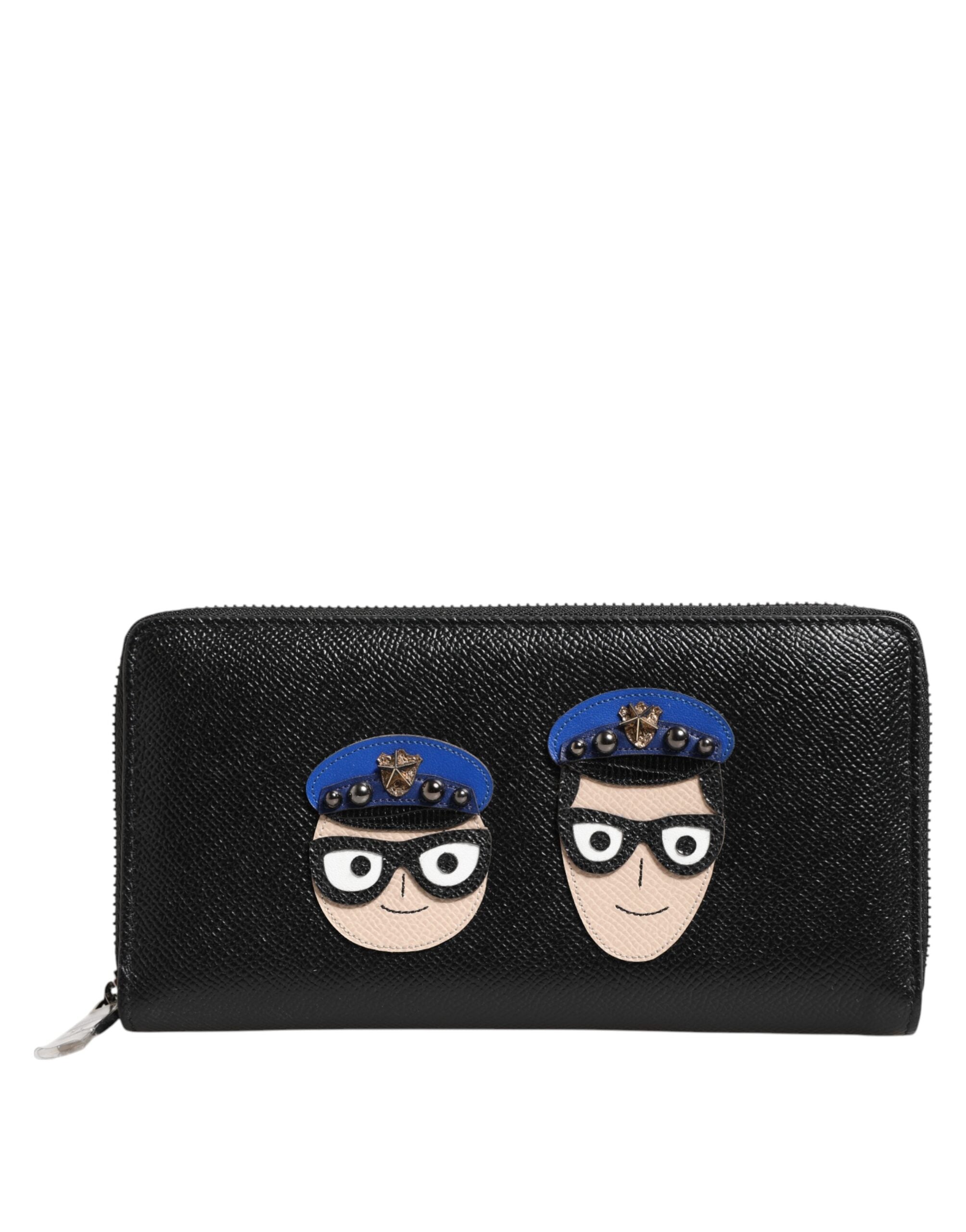 Dolce & Gabbana Schwarzes Leder #DGFAMILY Zipper Continental Herren Geldbörse