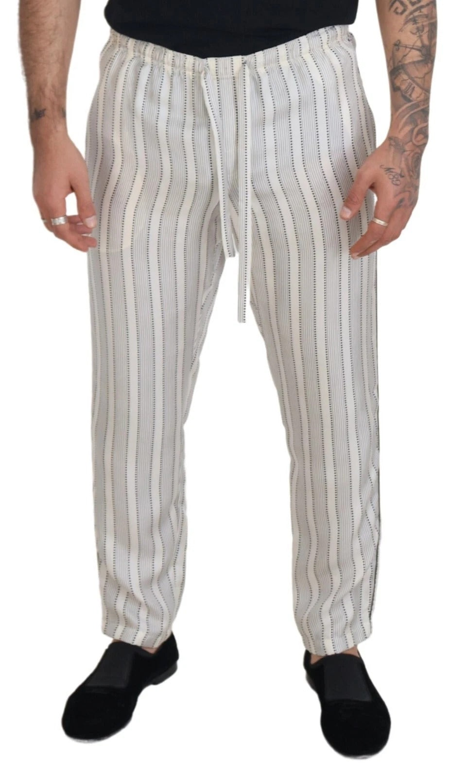 Dolce & Gabbana Weiß gestreifte Lounge-Hose aus Seide
