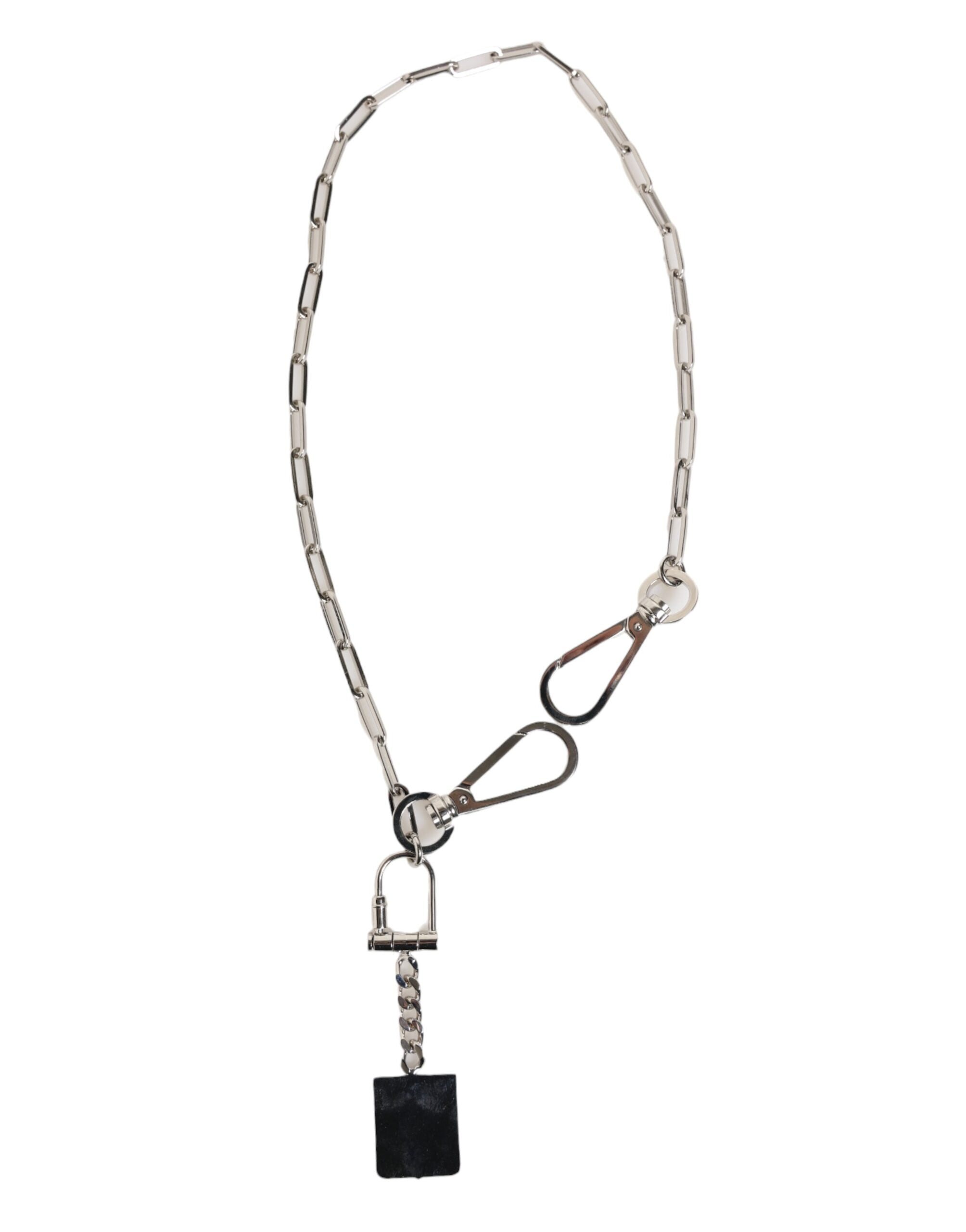 Dolce & Gabbana Silberfarbene Metallkette DG Logo Anhänger Männer Halskette