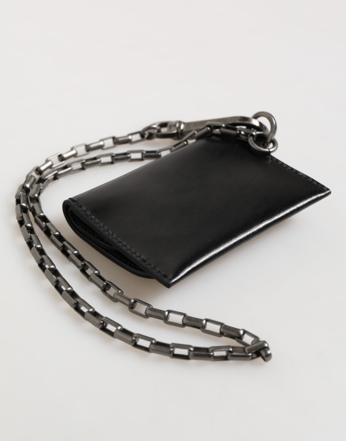 Dolce & Gabbana Schwarzes Cavallo Leder Portemonnaie Kette Snap Bifold Card Holder