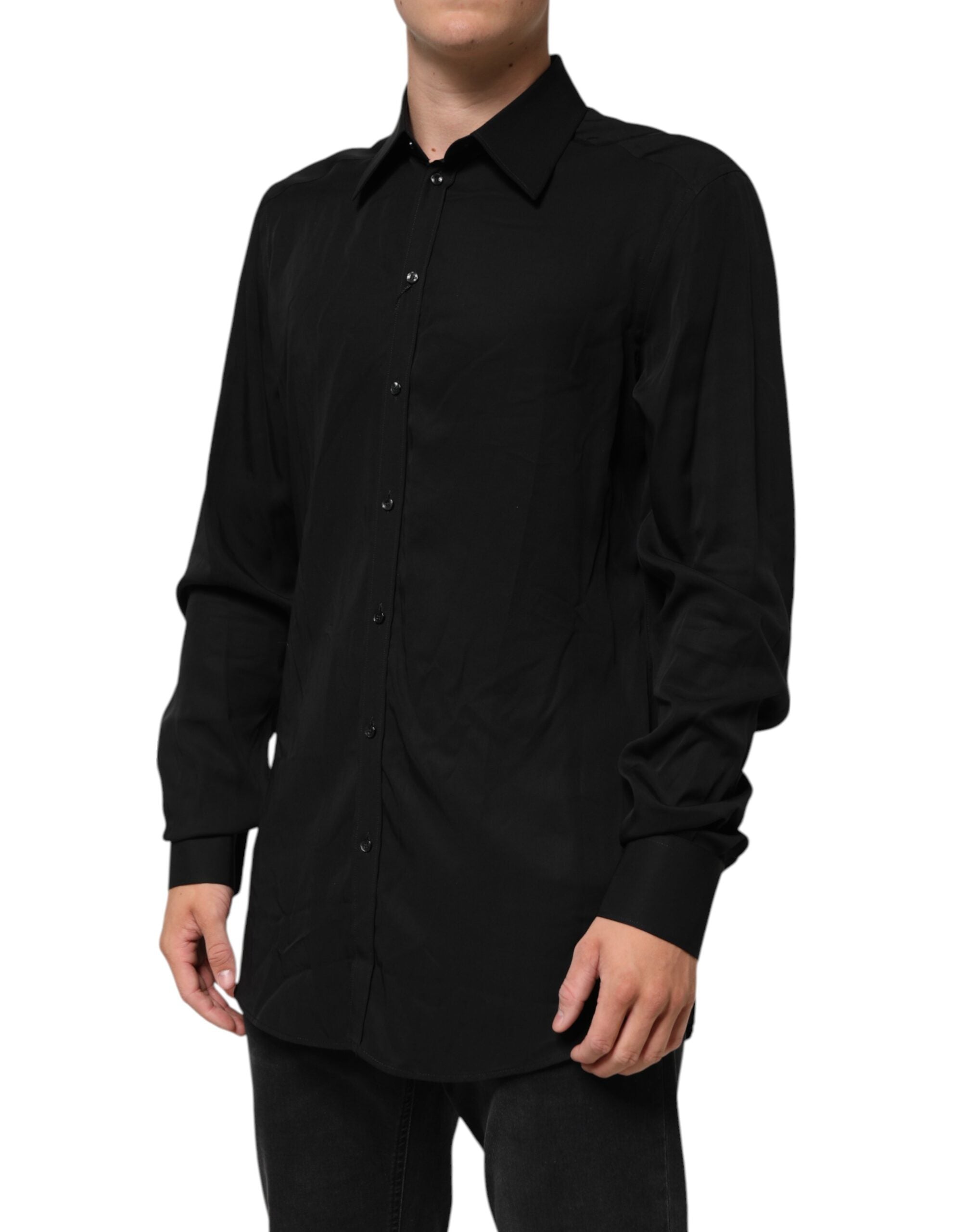 Dolce & Gabbana Schwarzes langärmeliges Hemd aus Viskose für formelle Anlässe