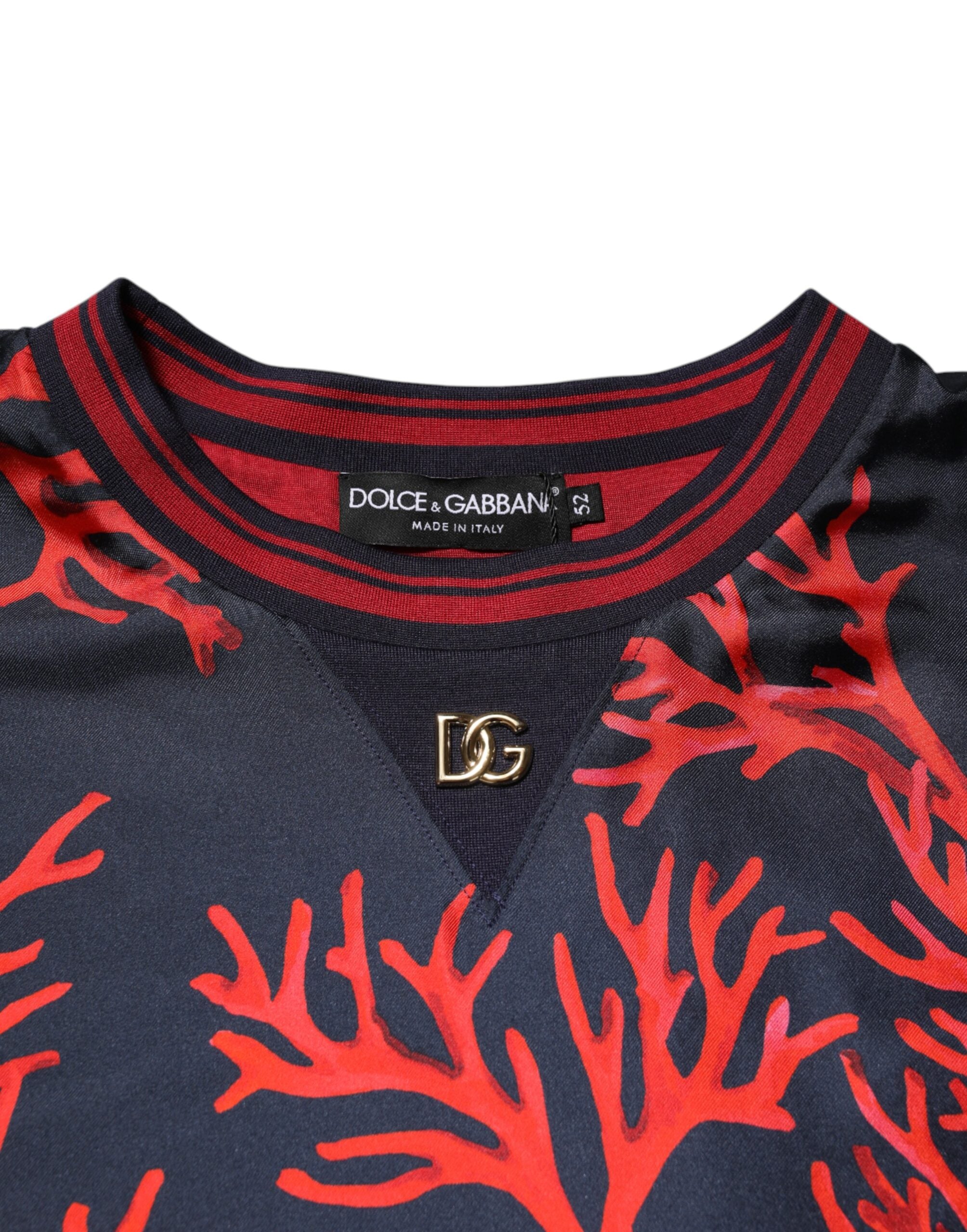 Dolce & Gabbana Marineblauer Pullover mit Korallendruck Pullover aus Seide