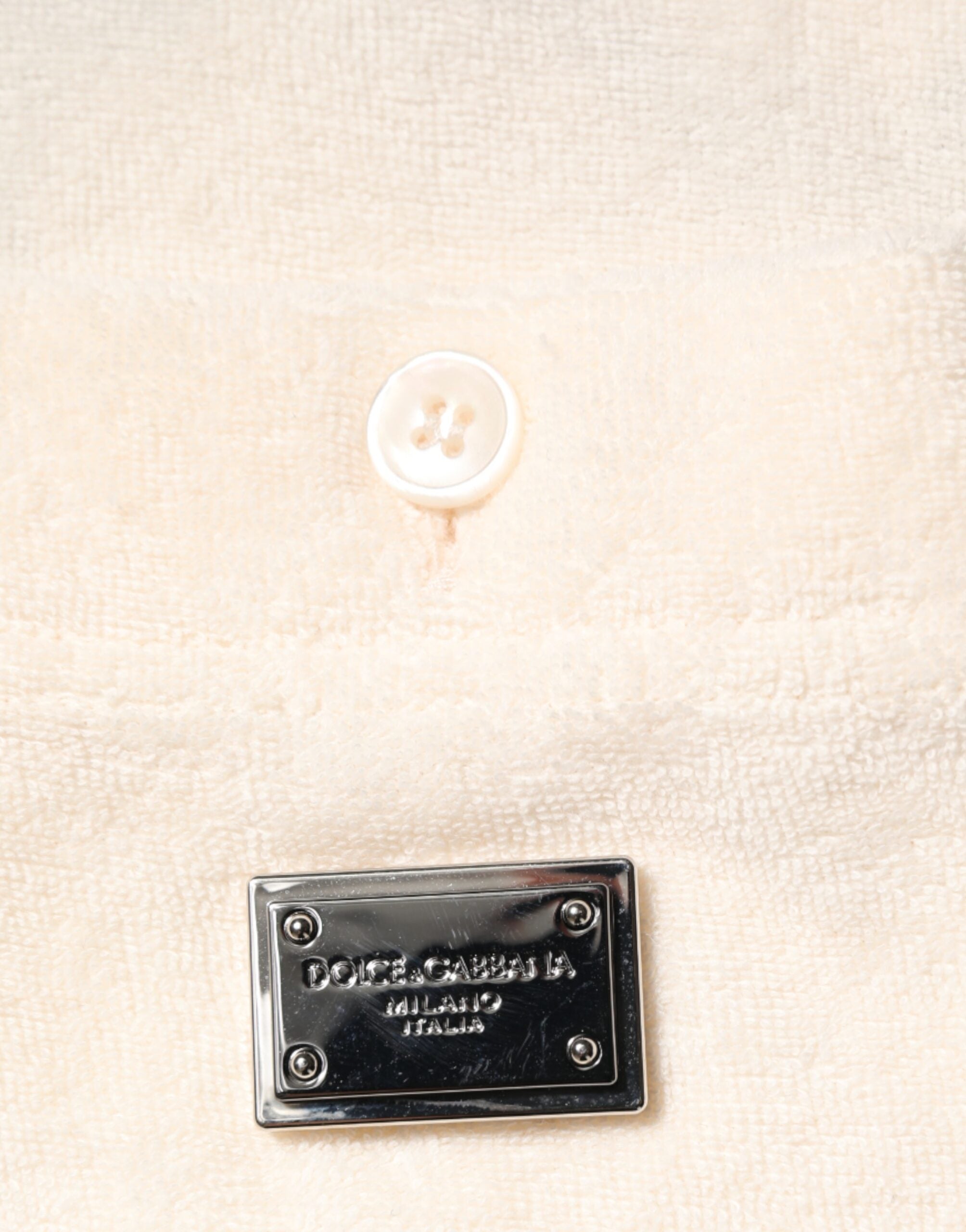 Dolce & Gabbana Elfenbeinfarbenes Logo-Polo-T-Shirt aus Baumwollfrottee