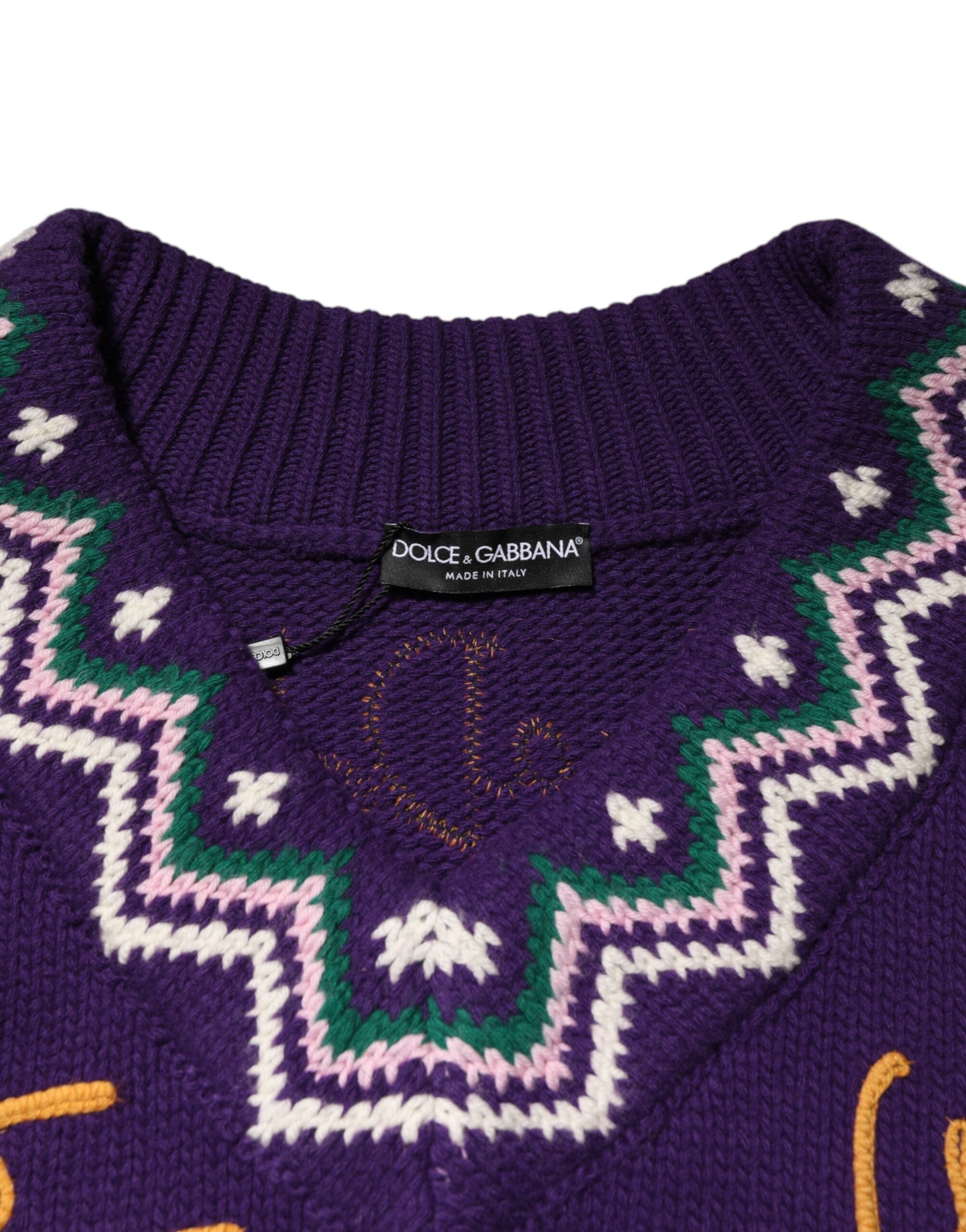 Dolce & Gabbana Lila Wolle DG Logo Herren Strickpullover Pullover