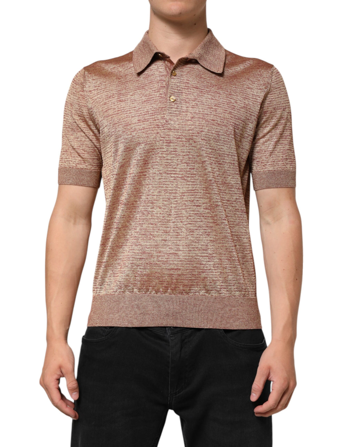 Dolce & Gabbana Braunes kurzärmeliges Polo-Shirt aus strukturierter Seide