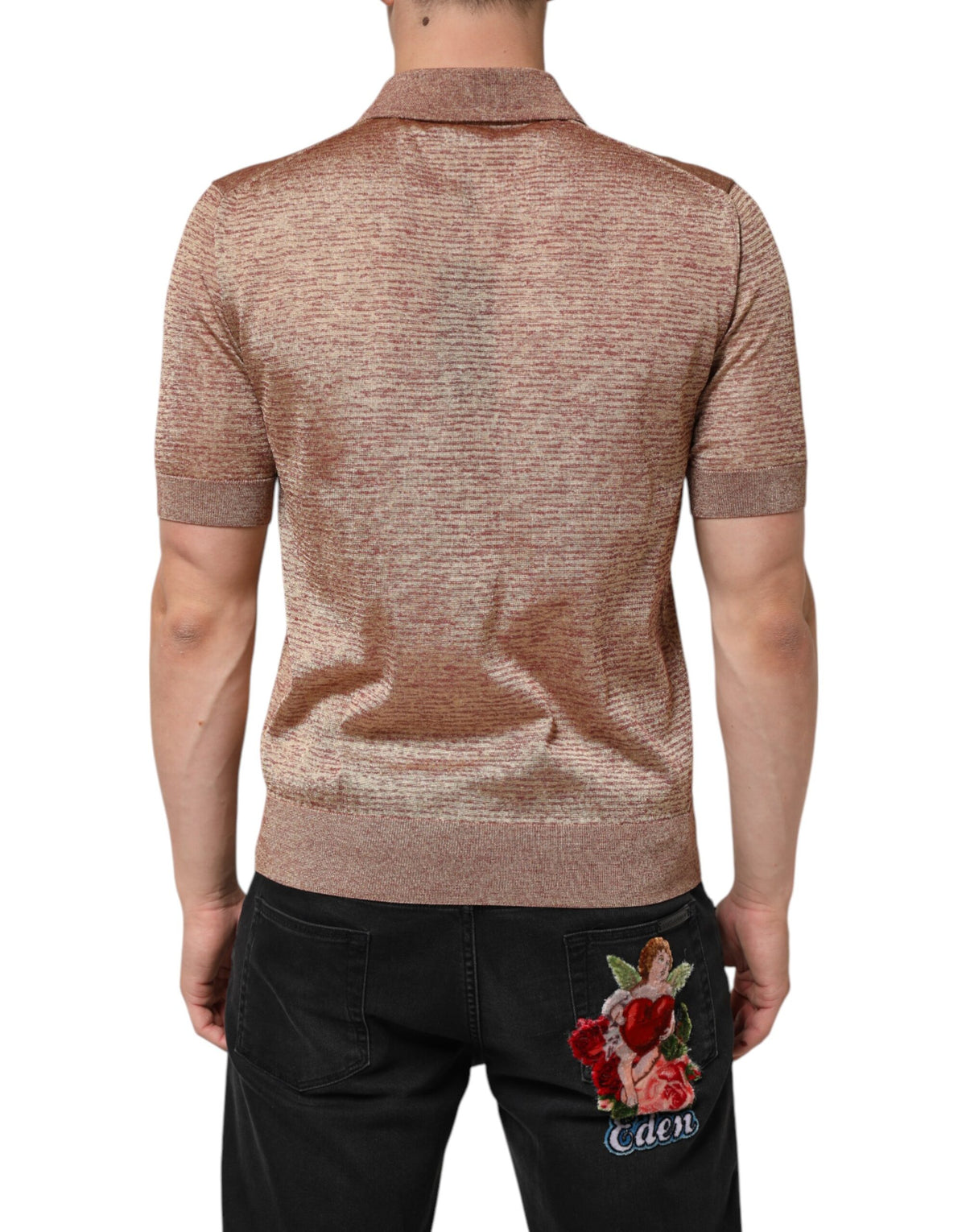 Dolce & Gabbana Braunes kurzärmeliges Polo-Shirt aus strukturierter Seide
