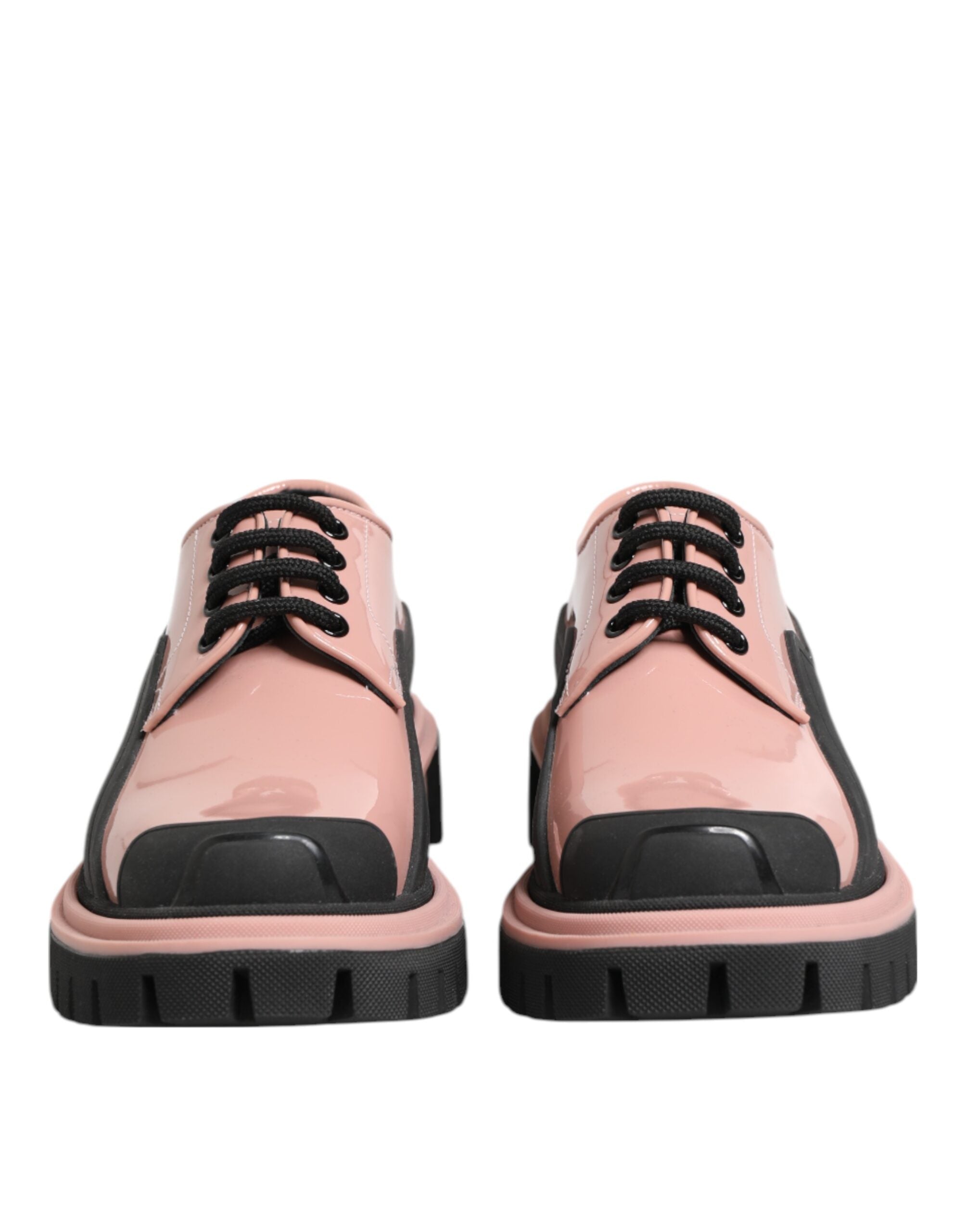 Dolce & Gabbana Leichte puderrosa schwarze Leder Schnürschuhe