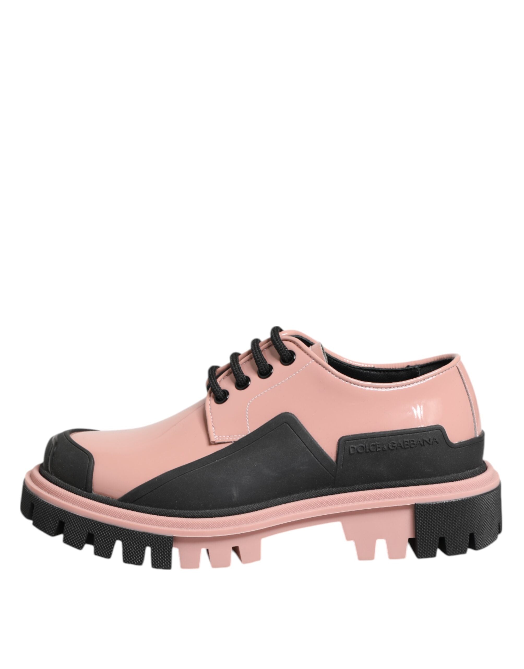 Dolce & Gabbana Leichte puderrosa schwarze Leder Schnürschuhe