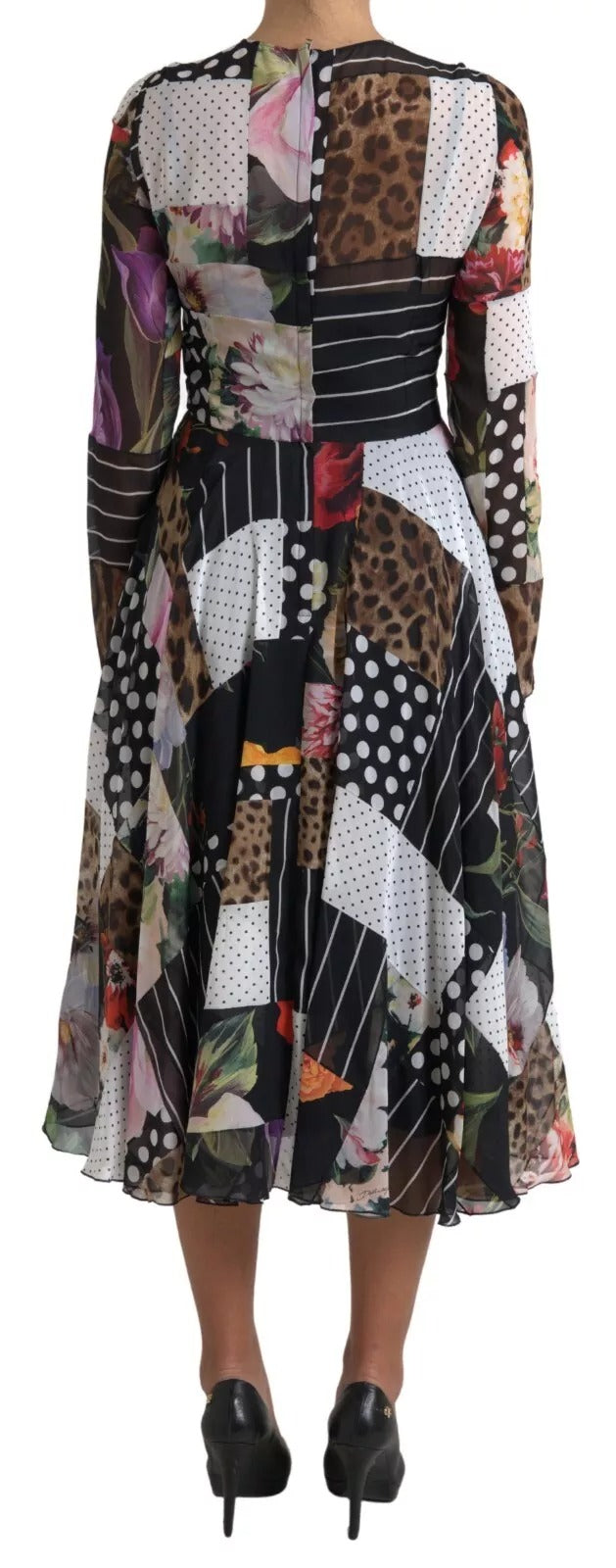 Dolce & Gabbana Multicolor Patchwork-Kleid mit Leopardenmuster