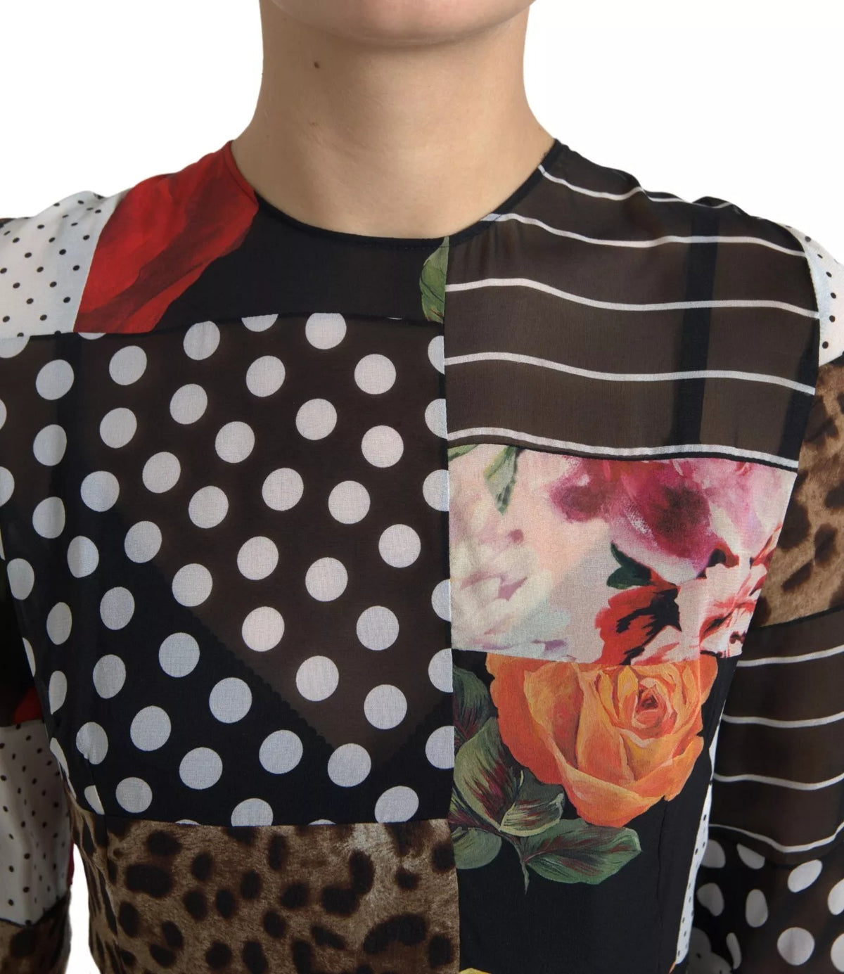 Dolce & Gabbana Multicolor Patchwork-Kleid mit Leopardenmuster