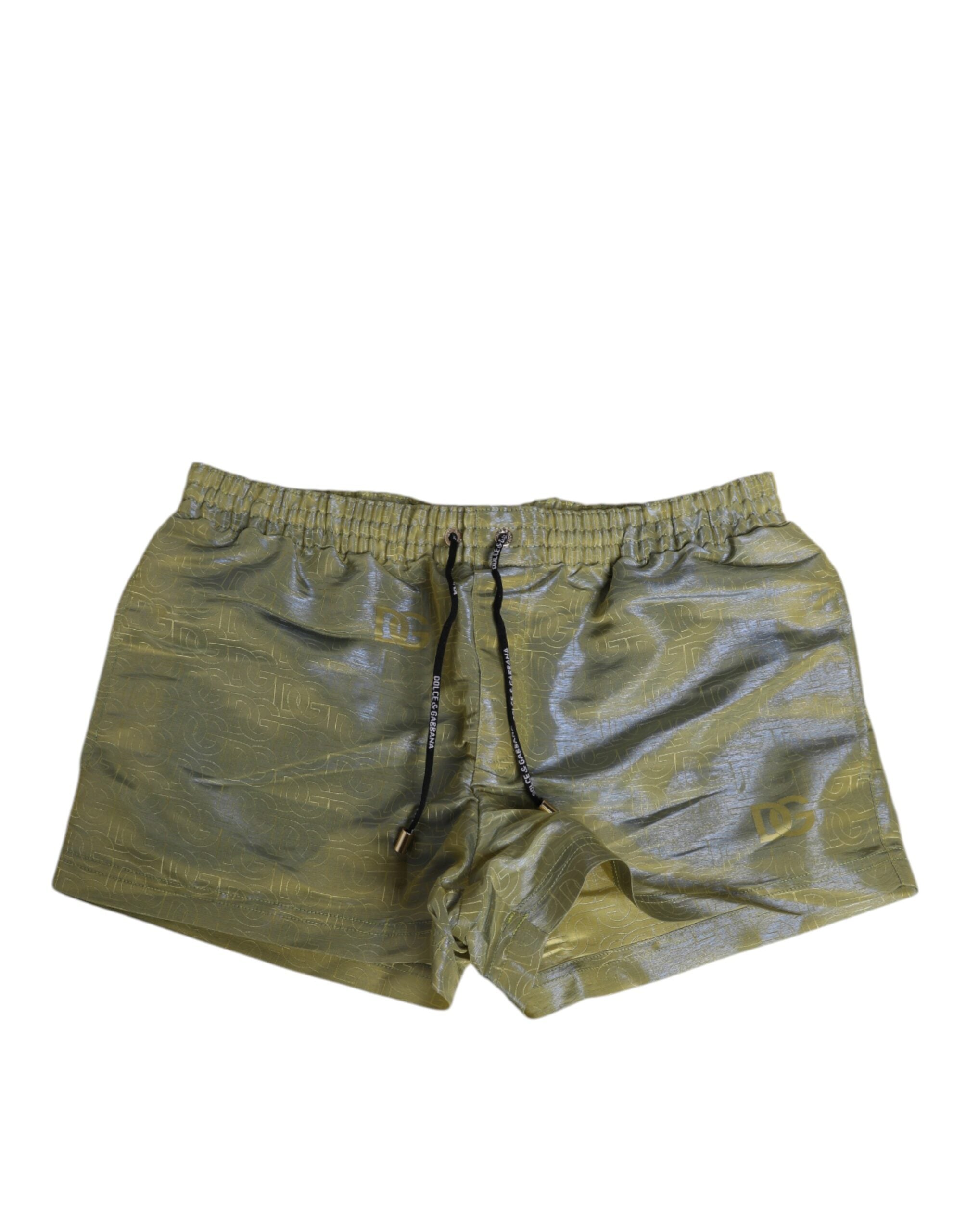 Dolce & Gabbana Grüner Polyester Metallic-Logo-Druck Herren-Badebekleidung
