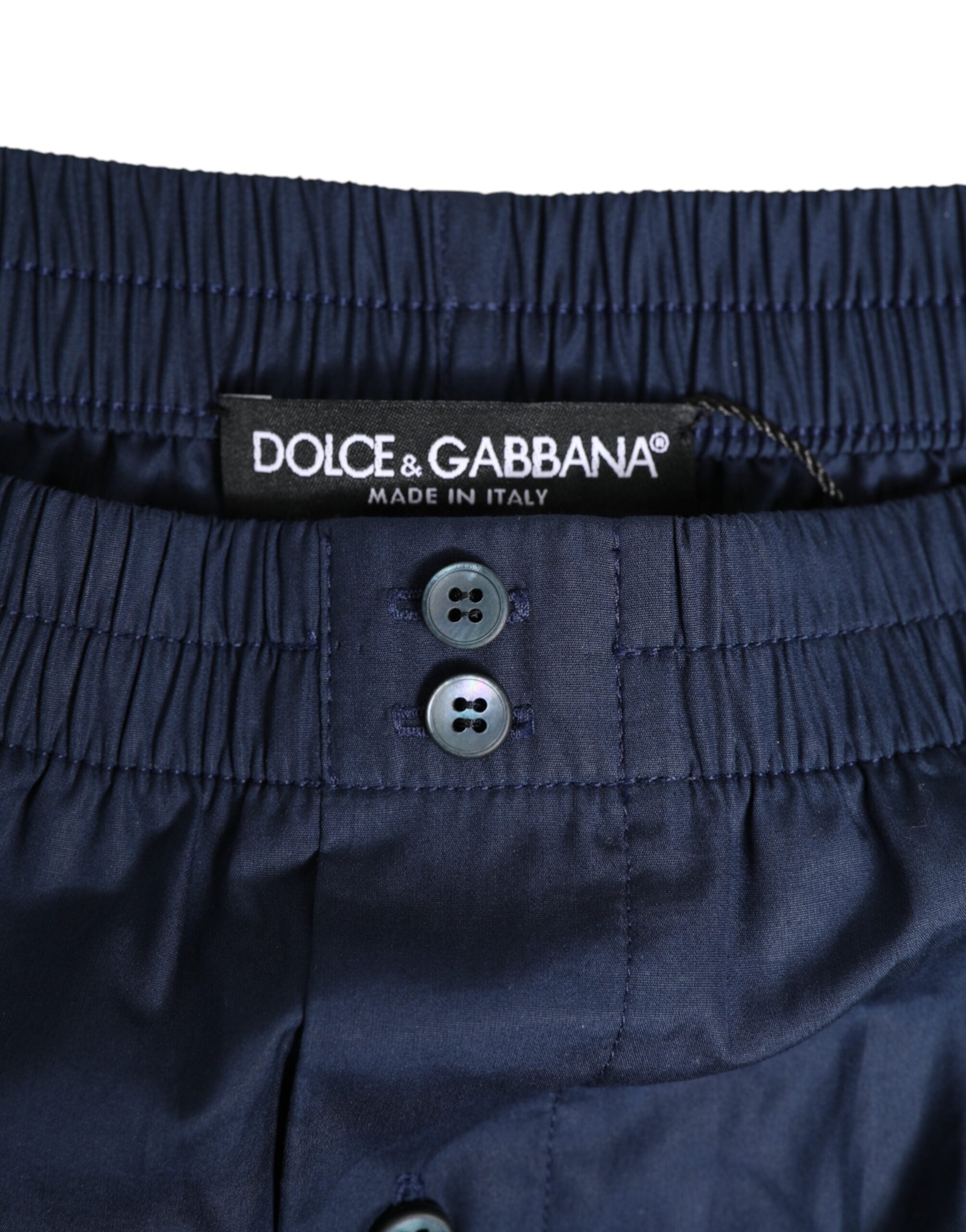 Dolce & Gabbana Marineblaue Baumwoll-Badebekleidung mit elastischem Bund und Knopf