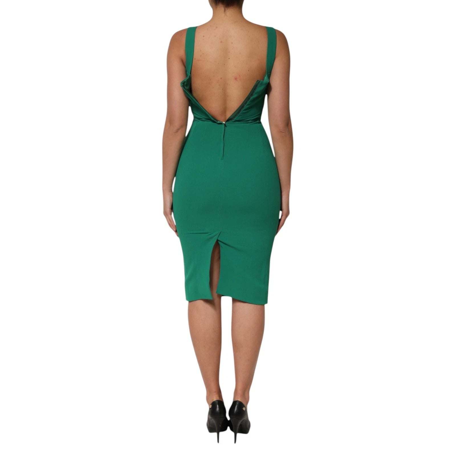 Dolce & Gabbana Dunkelgrünes ärmelloses Bodycon-Kleid aus Rayon
