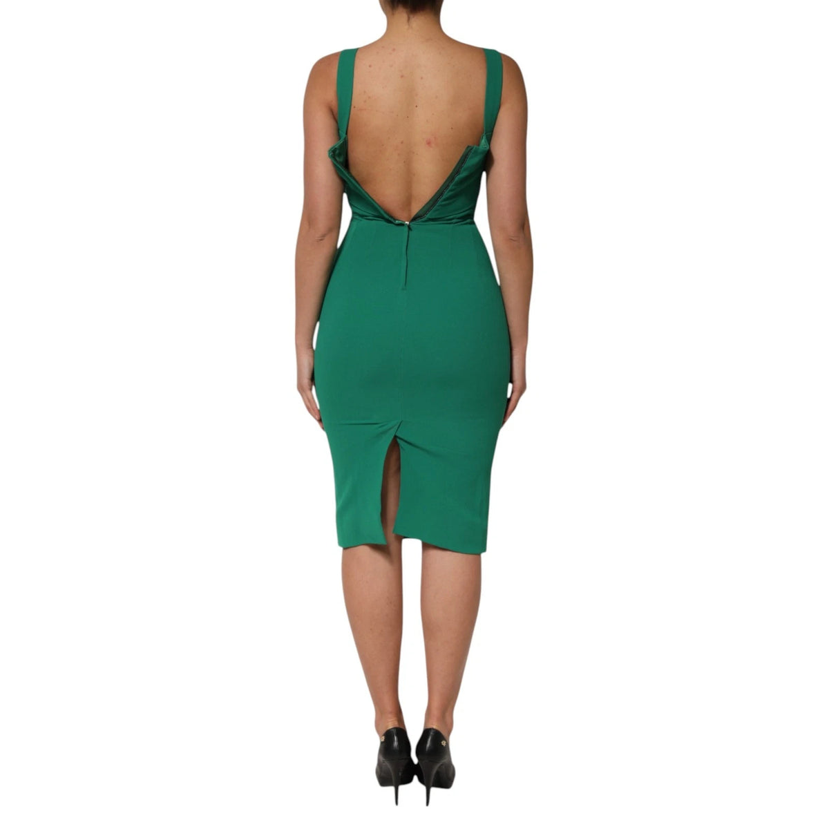 Dolce & Gabbana Dunkelgrünes ärmelloses Bodycon-Kleid aus Rayon