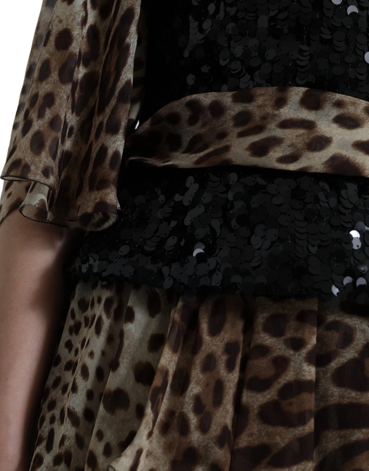 Dolce & Gabbana Leopardenmuster Seidenpailletten-Rüschen-Maxikleid