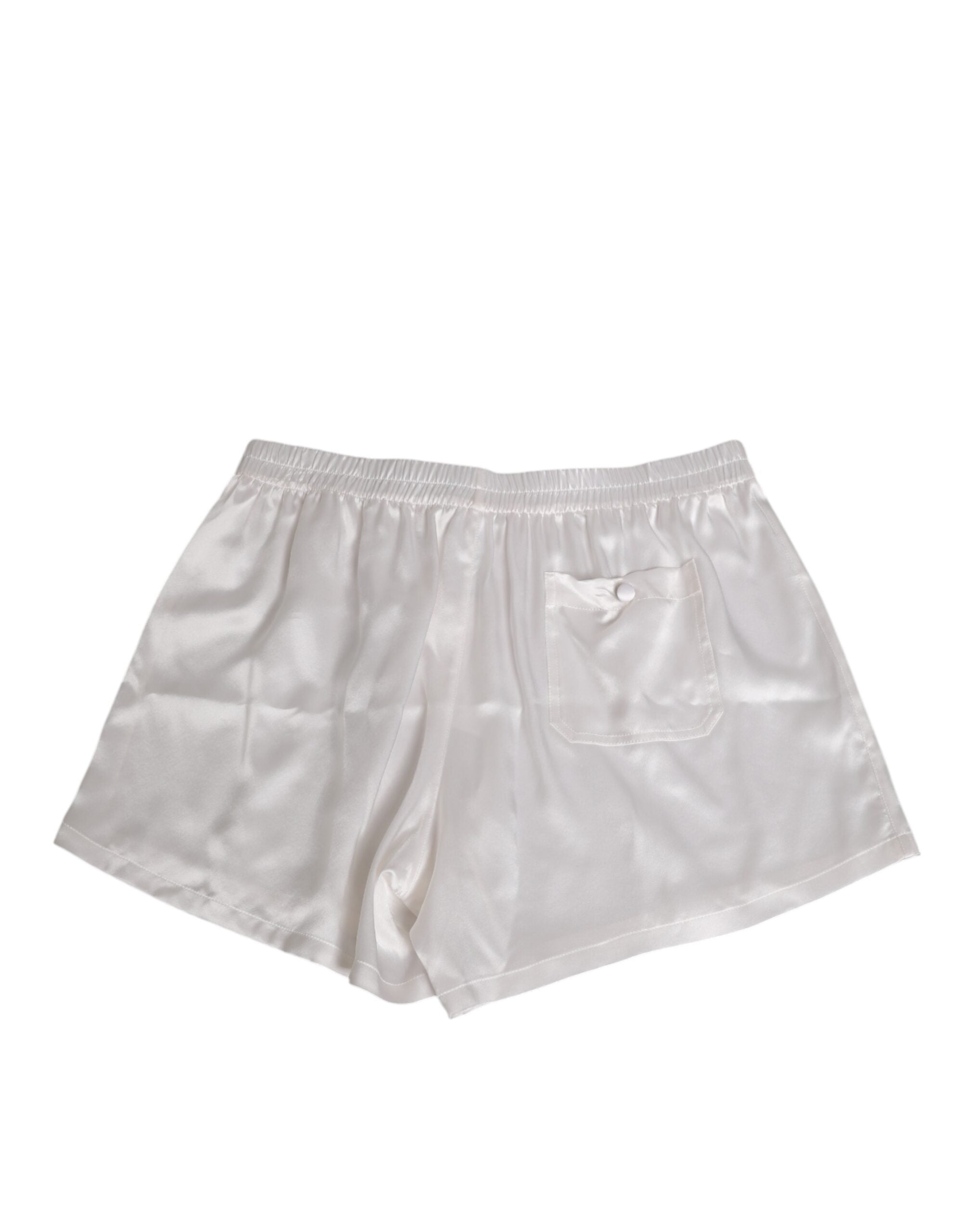 Dolce & Gabbana Weiße Seide Satin Elastische Herren Boxer Short Badebekleidung
