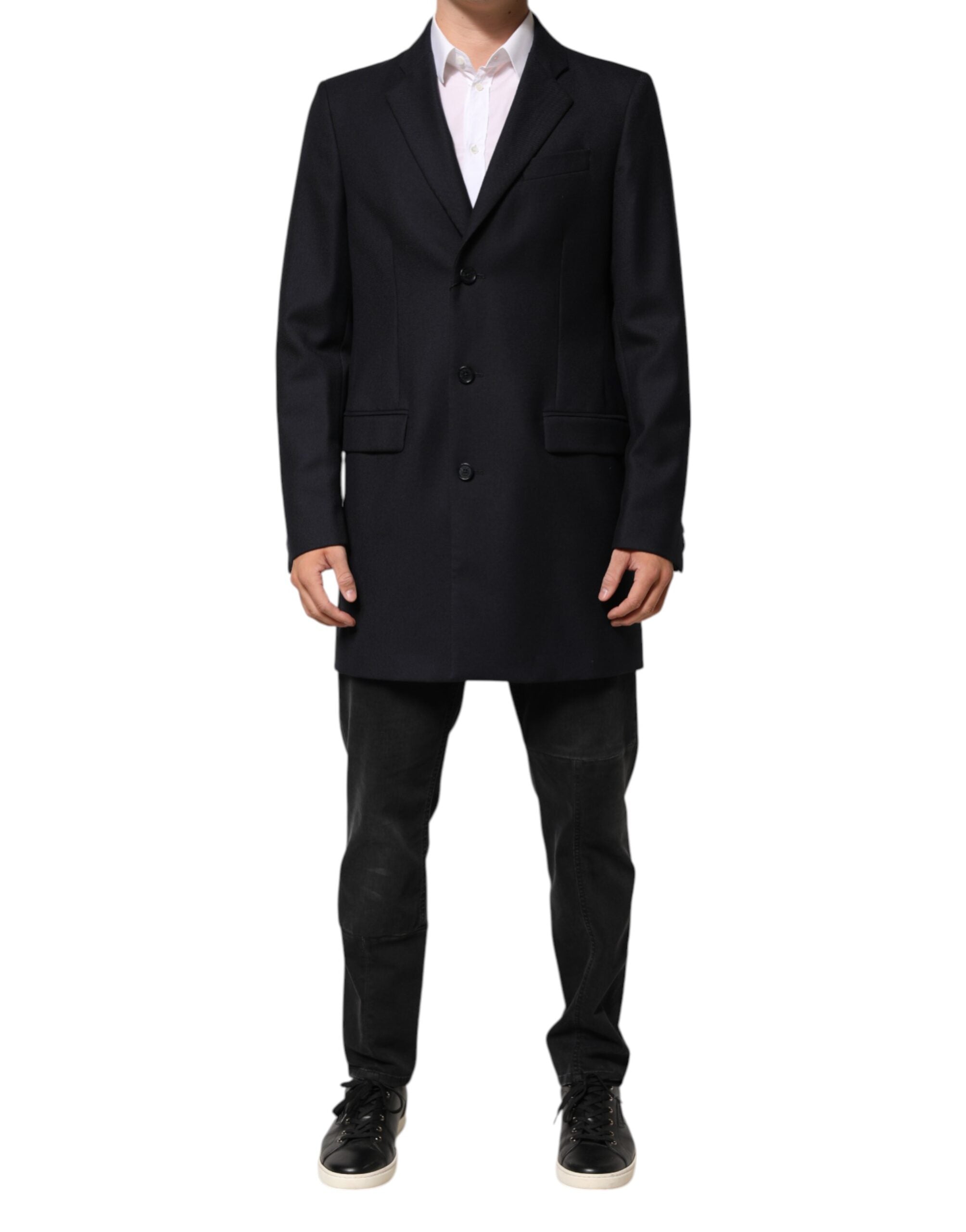 Dolce & Gabbana Dunkelblau Wolle Männer Jacke Mantel Blazer Anzug