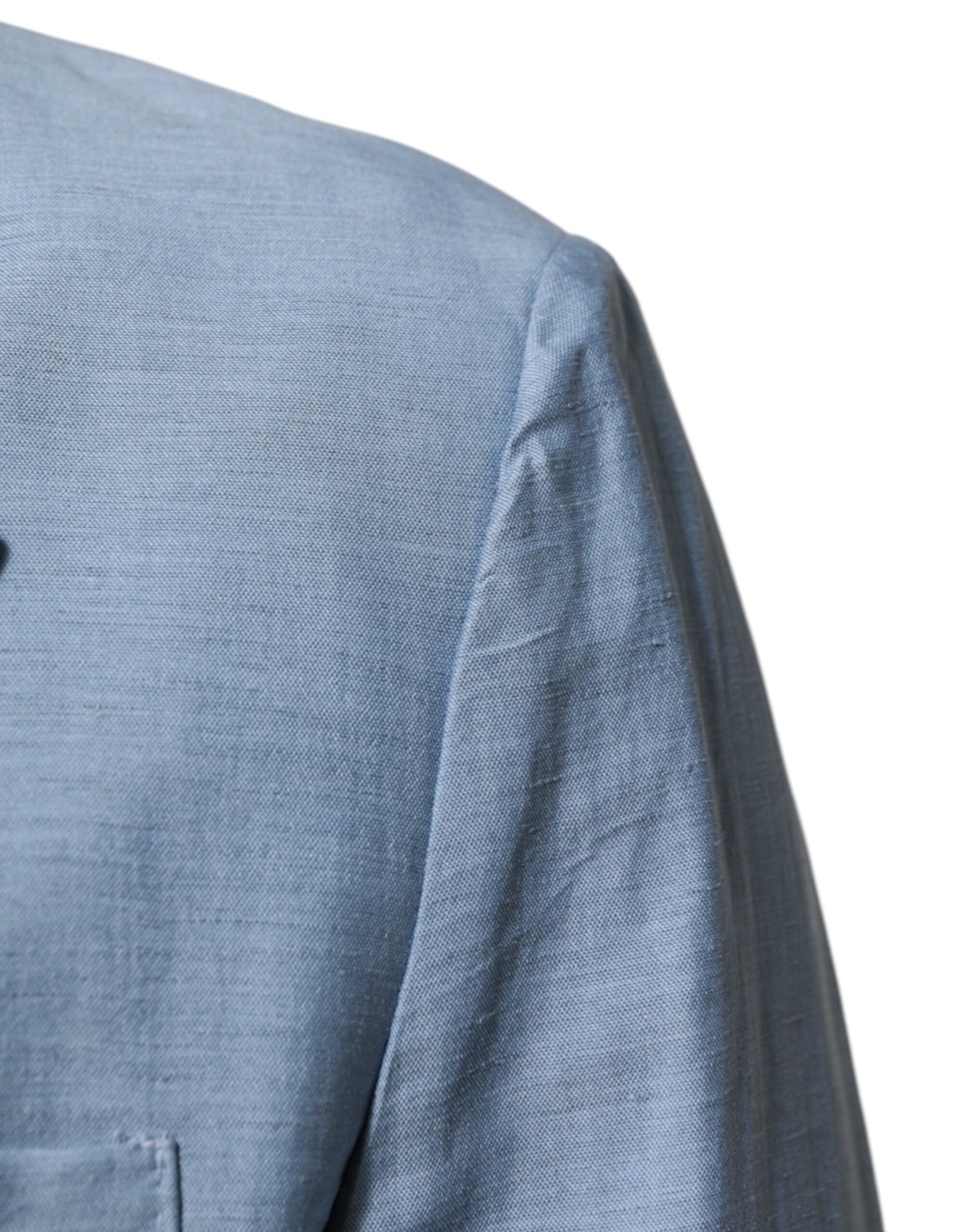Dolce & Gabbana Hellblaue Leinen Doppelreiher Herrenjacke Blazer