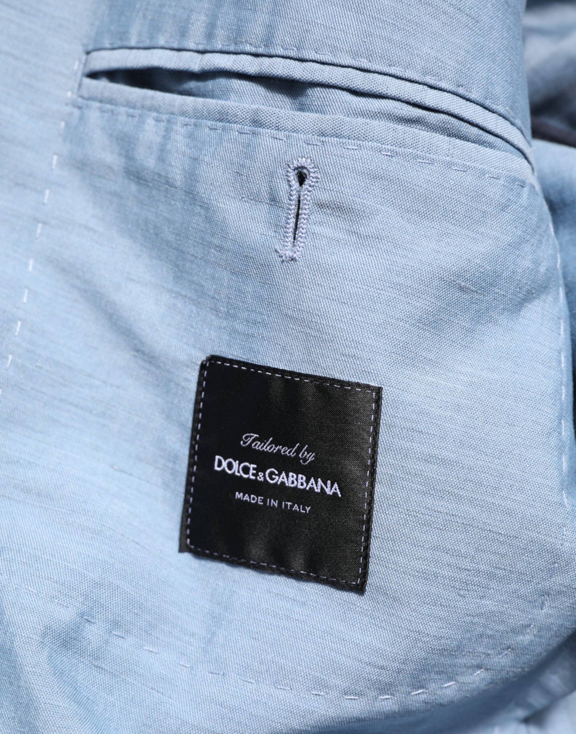 Dolce & Gabbana Hellblaue Leinen Doppelreiher Herrenjacke Blazer