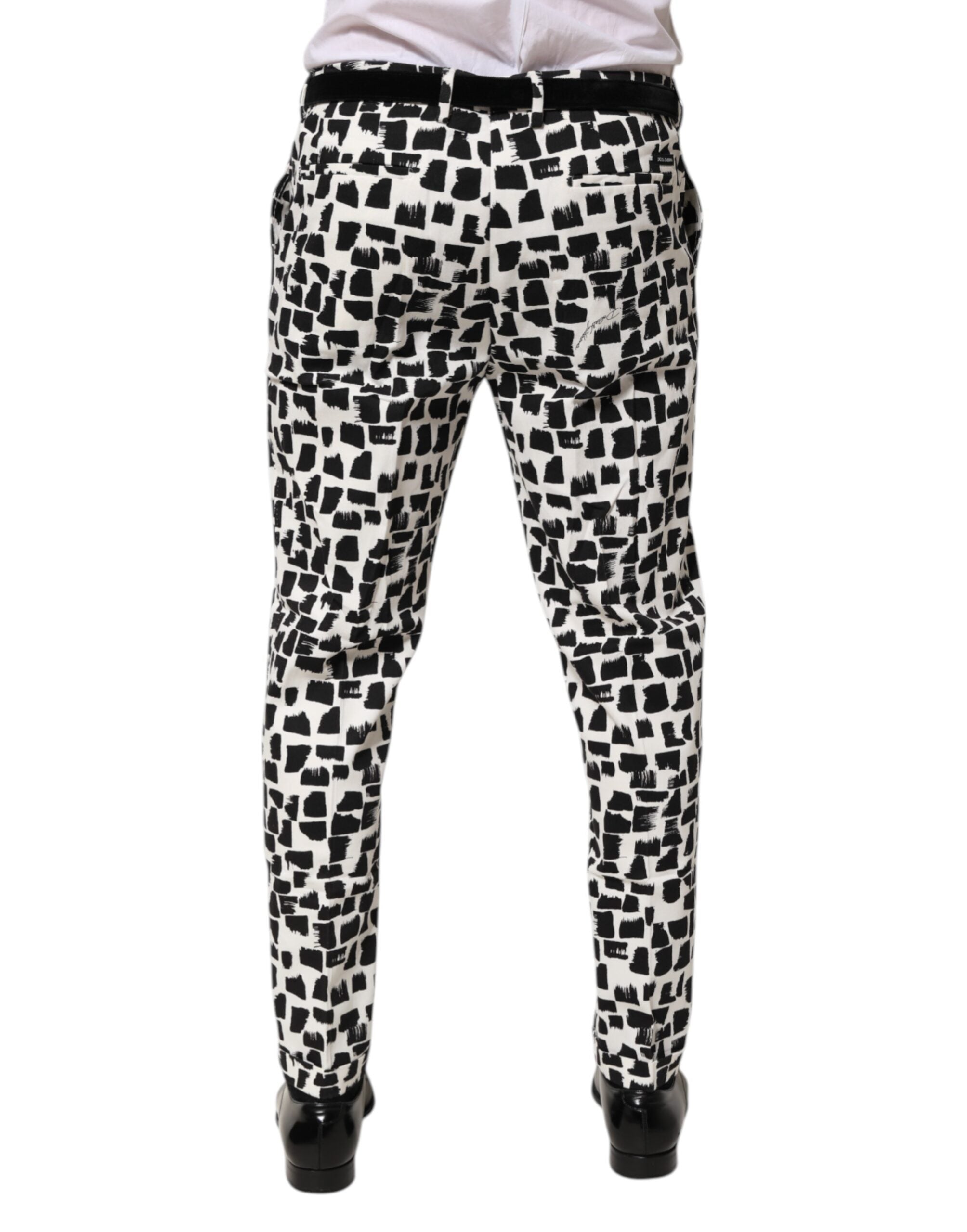 Dolce & Gabbana Schwarz-weißer Abstraktdruck-Baumwollmischung-Hose
