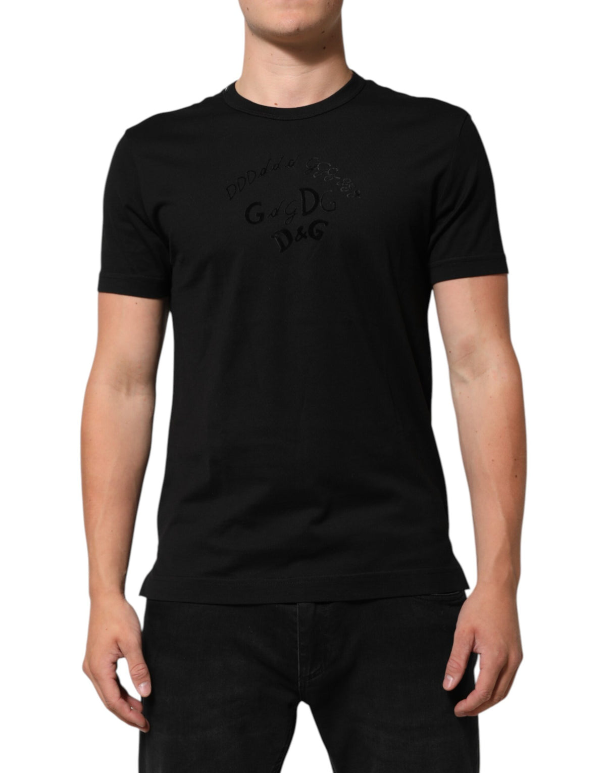 Dolce & Gabbana Schwarzes T-Shirt aus Baumwollsamt mit Logodruck für Männer
